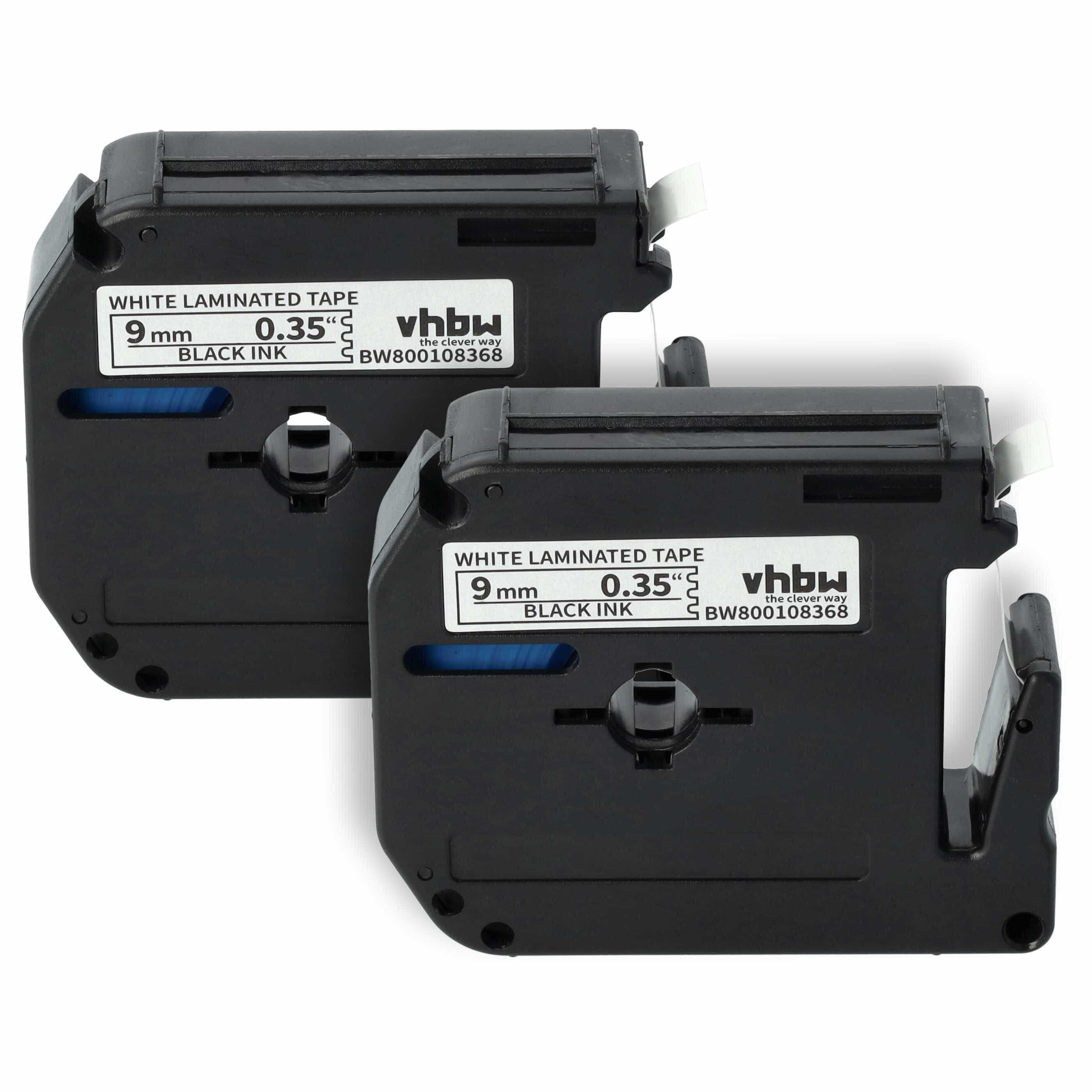 2x Label Tape replaces Brother M-K221 - 9 mm Black to White