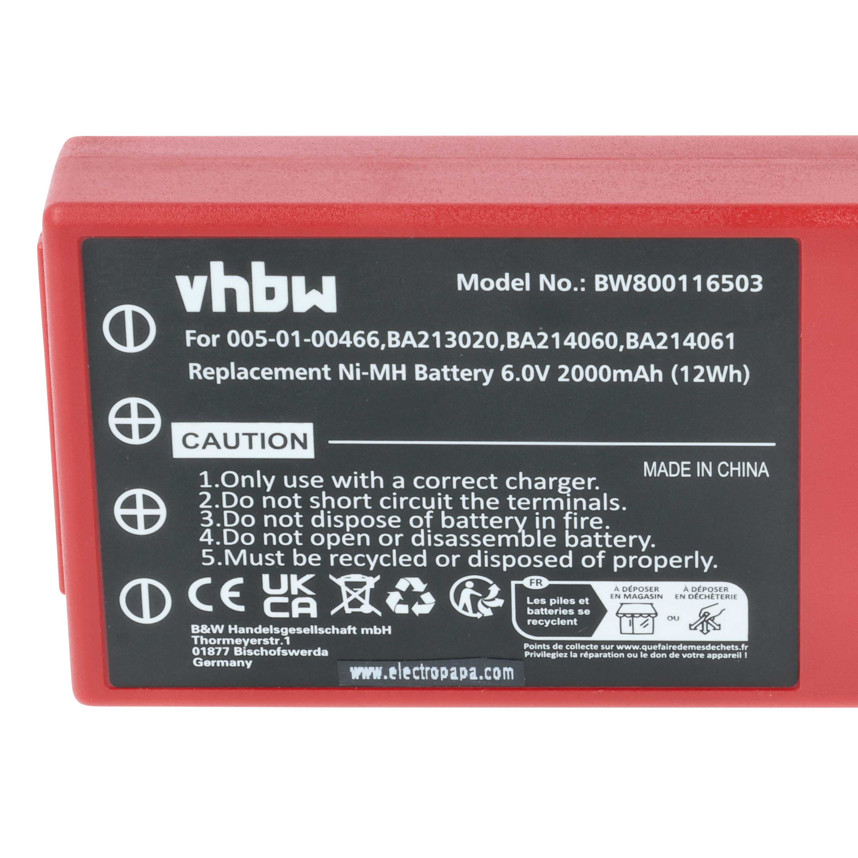 Batería reemplaza HBC 005-01-00466, BA210040 (FuB 10AA), BA213020, BA210 sistema control - 2000mAh 6V NiMH