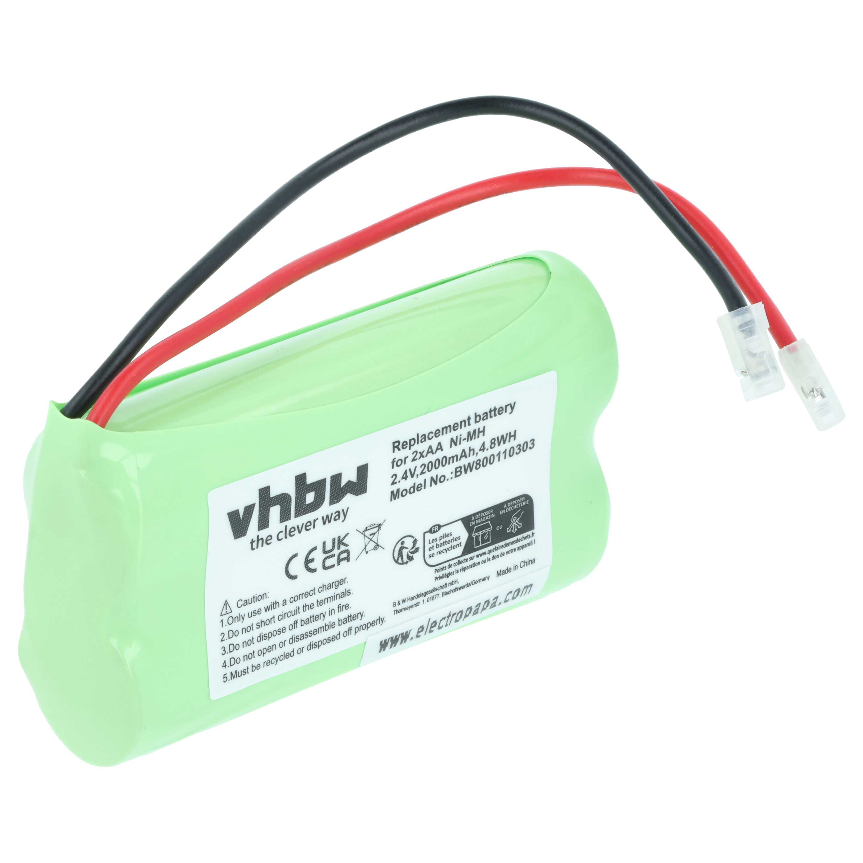 Universal Battery for various Devices - 2000 mAh 2.4 V NiMH Replaces 2x AA Mignon