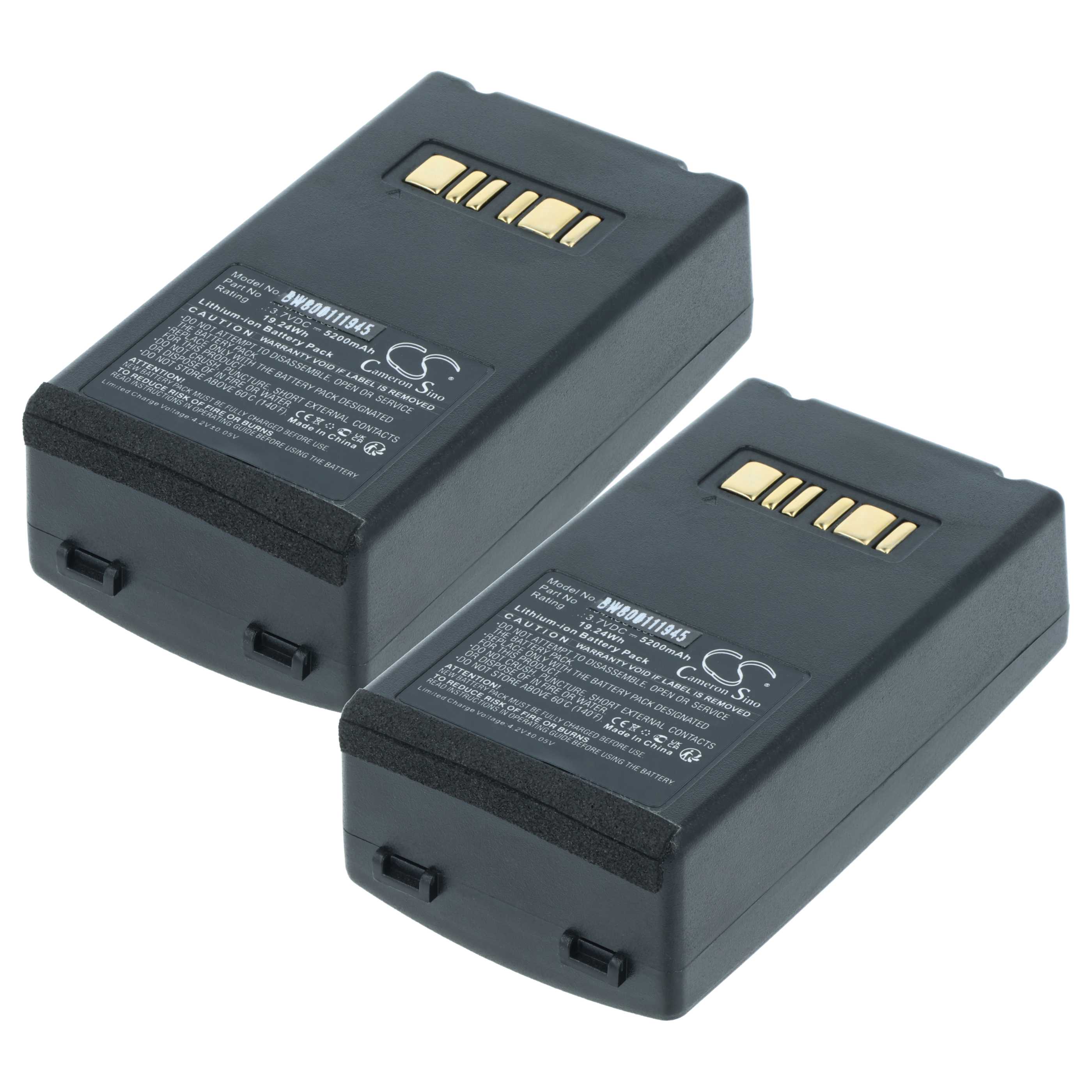 2x Battery replaces Datalogic 94ACC1386, BT-26, BT-10 for Datalogic Barcode Scanner POS - 5200 mAh 3.7 V
