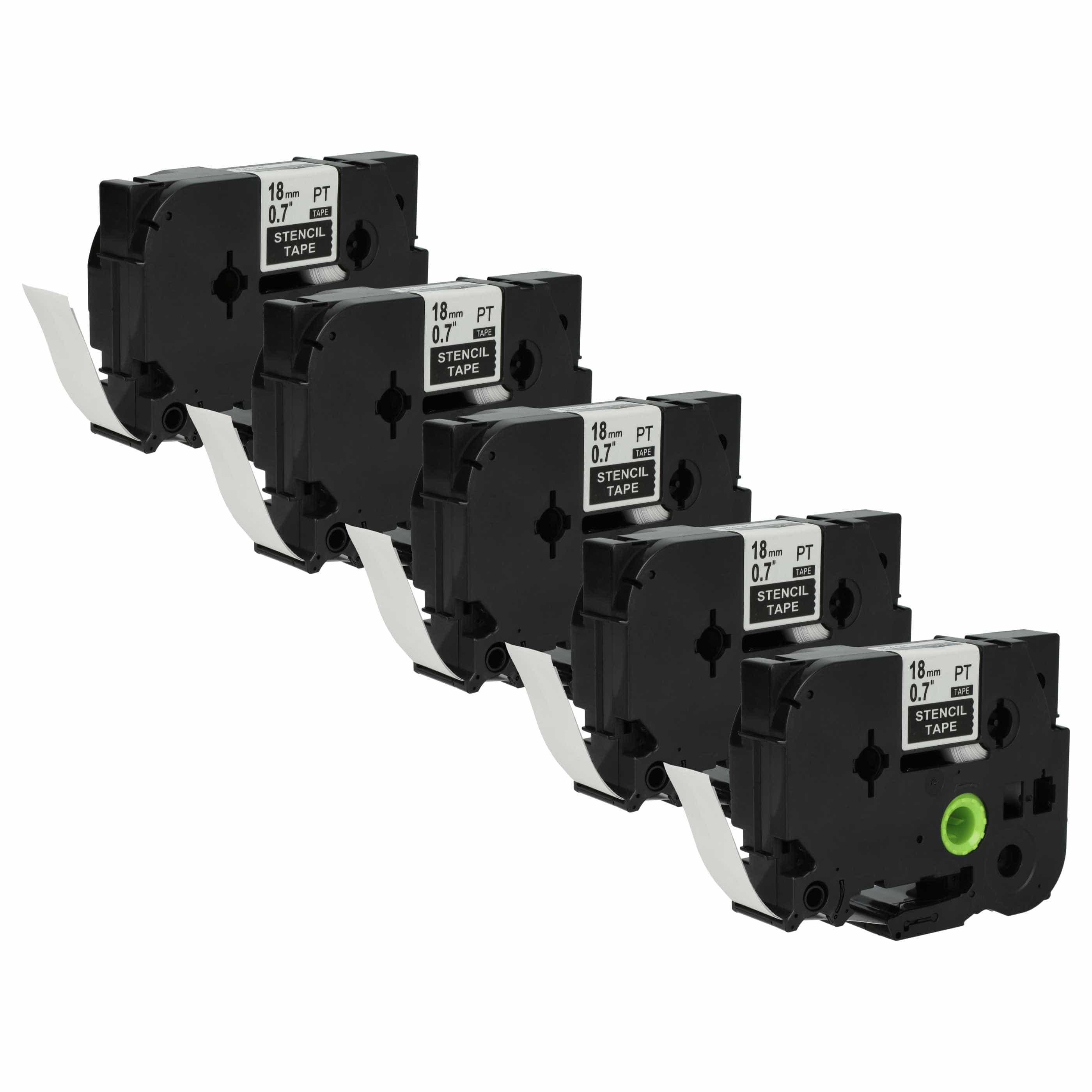 5x Stencil Tape Cassette replaces Brother ST-141, STE-141 for Brother Label Printer - White to Transparent