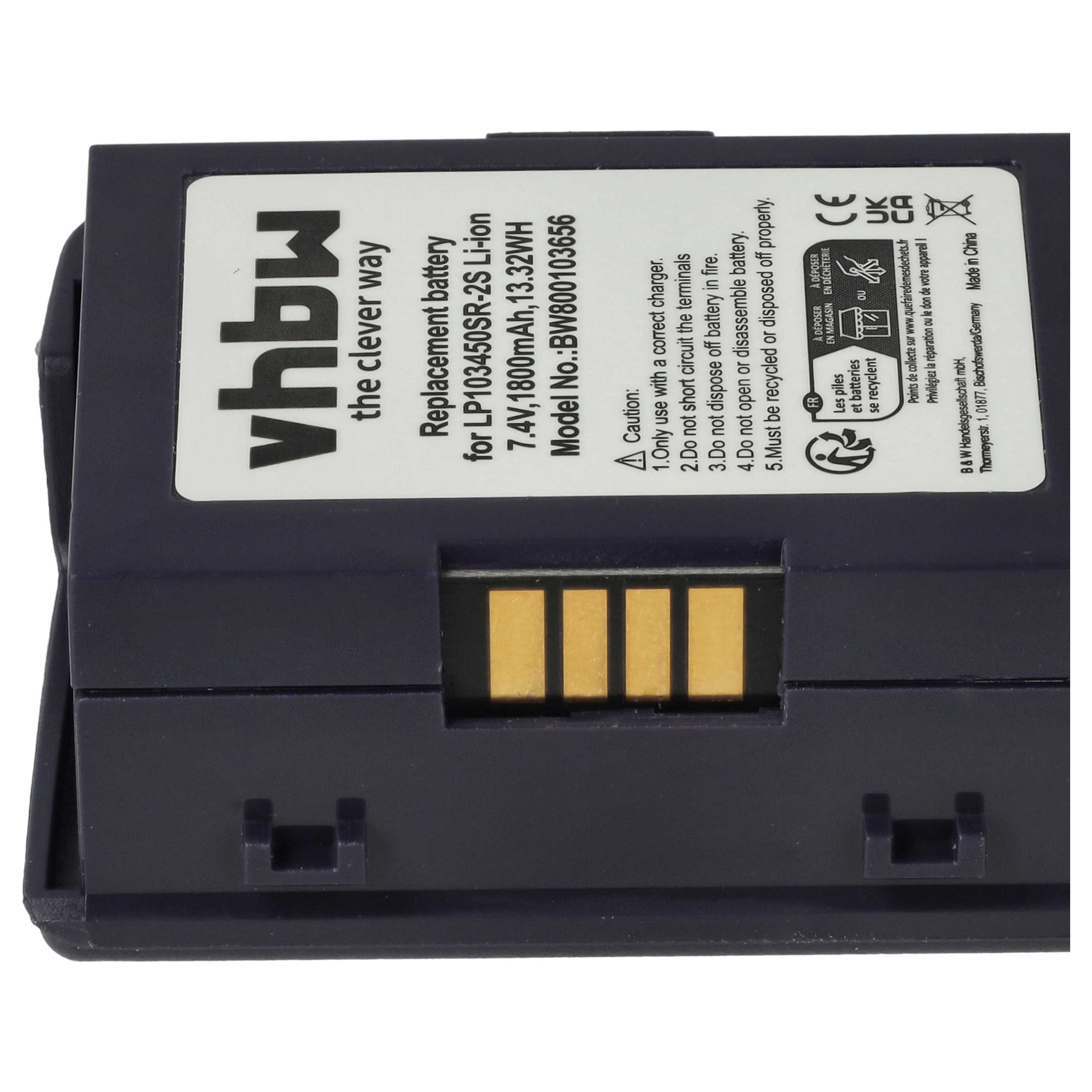 Batería reemplaza Verifone 24016-01-R para lector de tarjetas con chip (1800 mAh, 7,4 V, Li-Ion)
