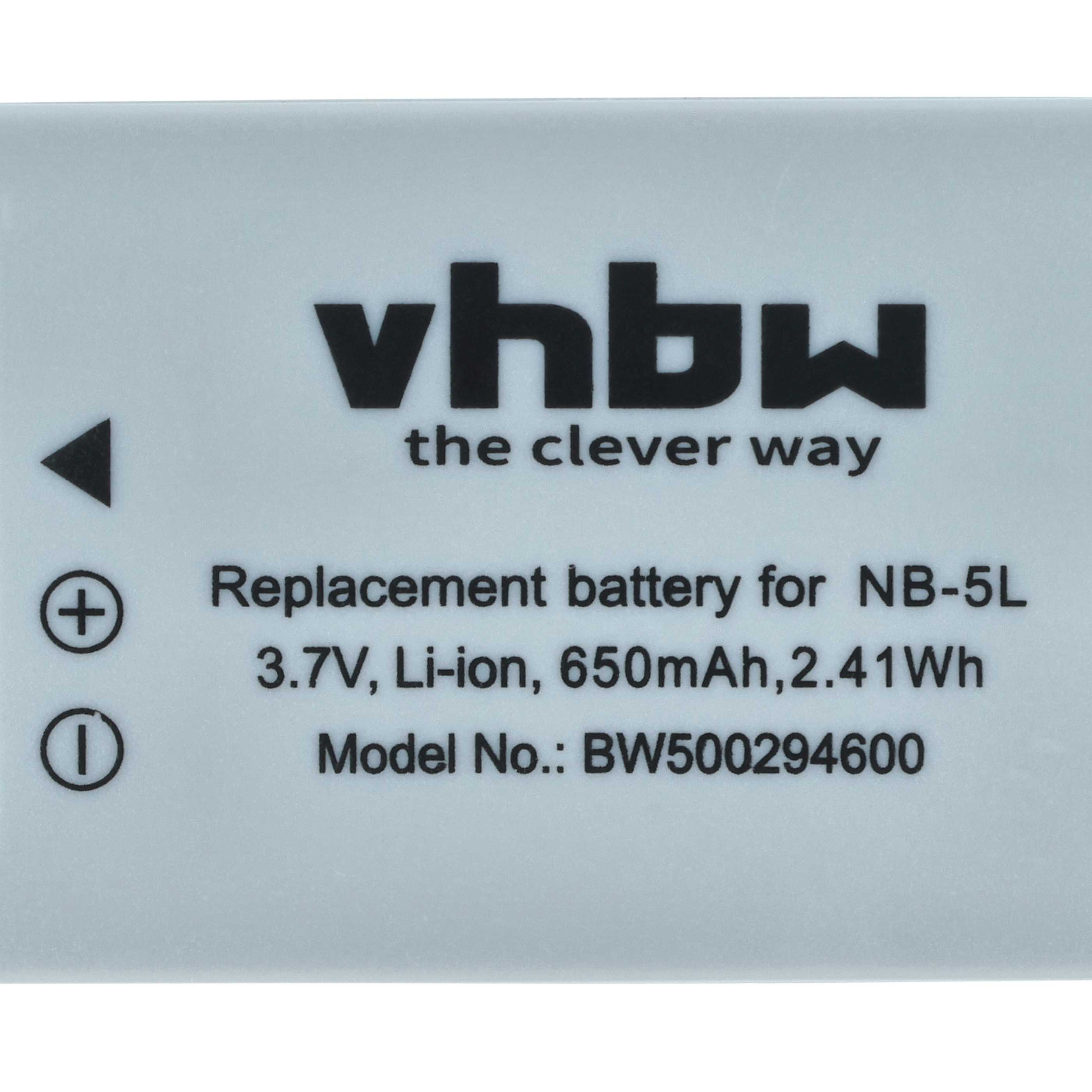 3x Battery replaces Canon NB-5L - 650mAh, 3.6V, Li-Ion