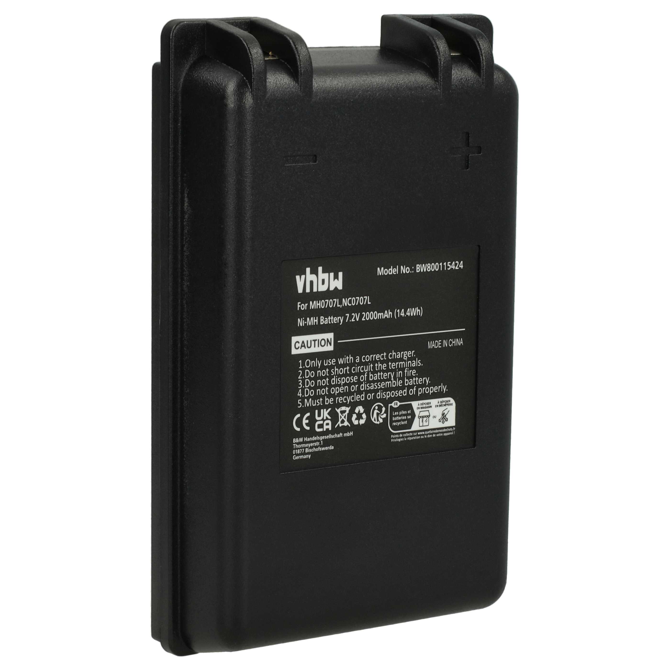 Batterie remplace Autec MH0707L, NC0707L - 2000mAh 7,2V NiMH