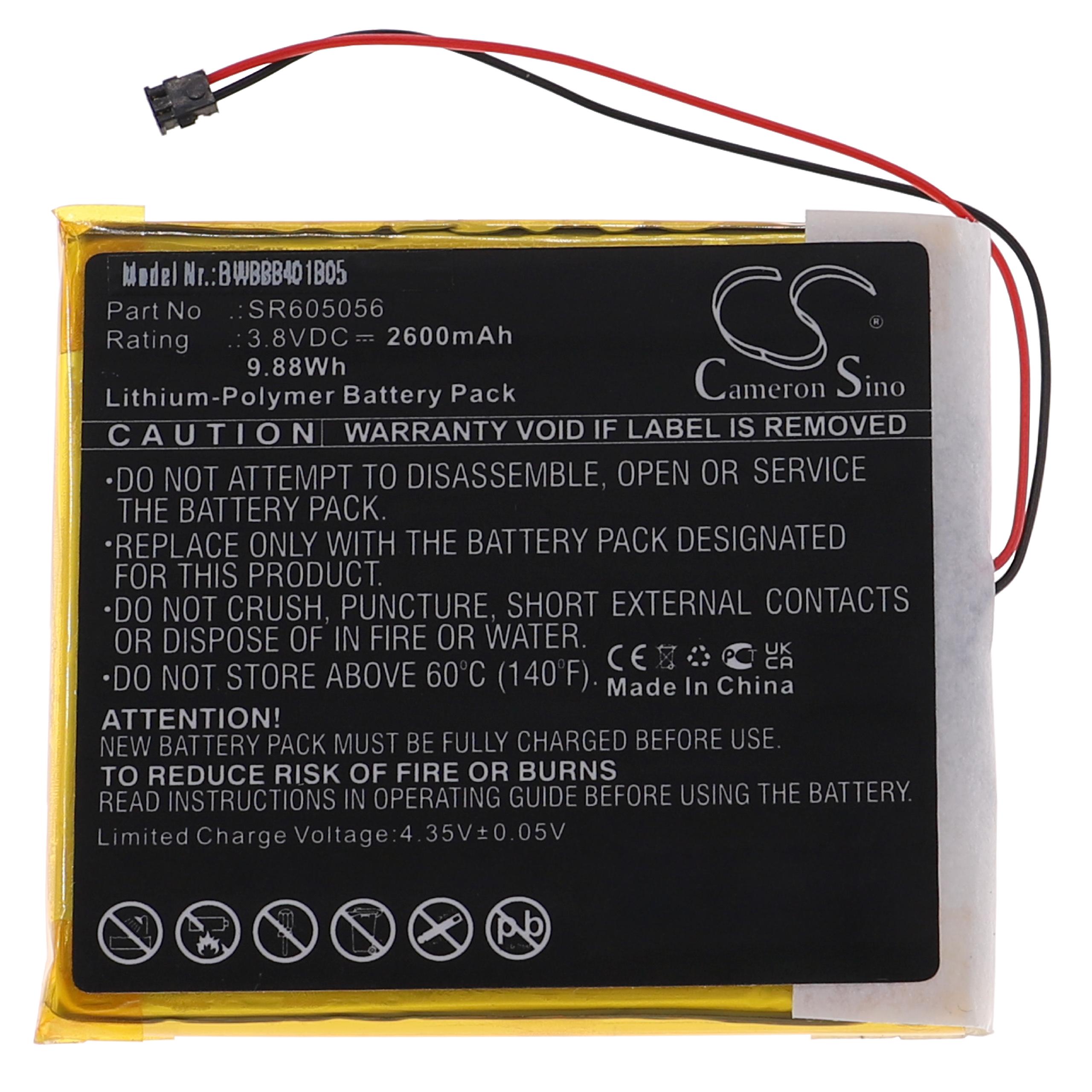 Batería reemplaza Astell & Kern SR605056 para reproductor MP3 Astell & Kern - 2600 mAh 3,8 V Li-poli