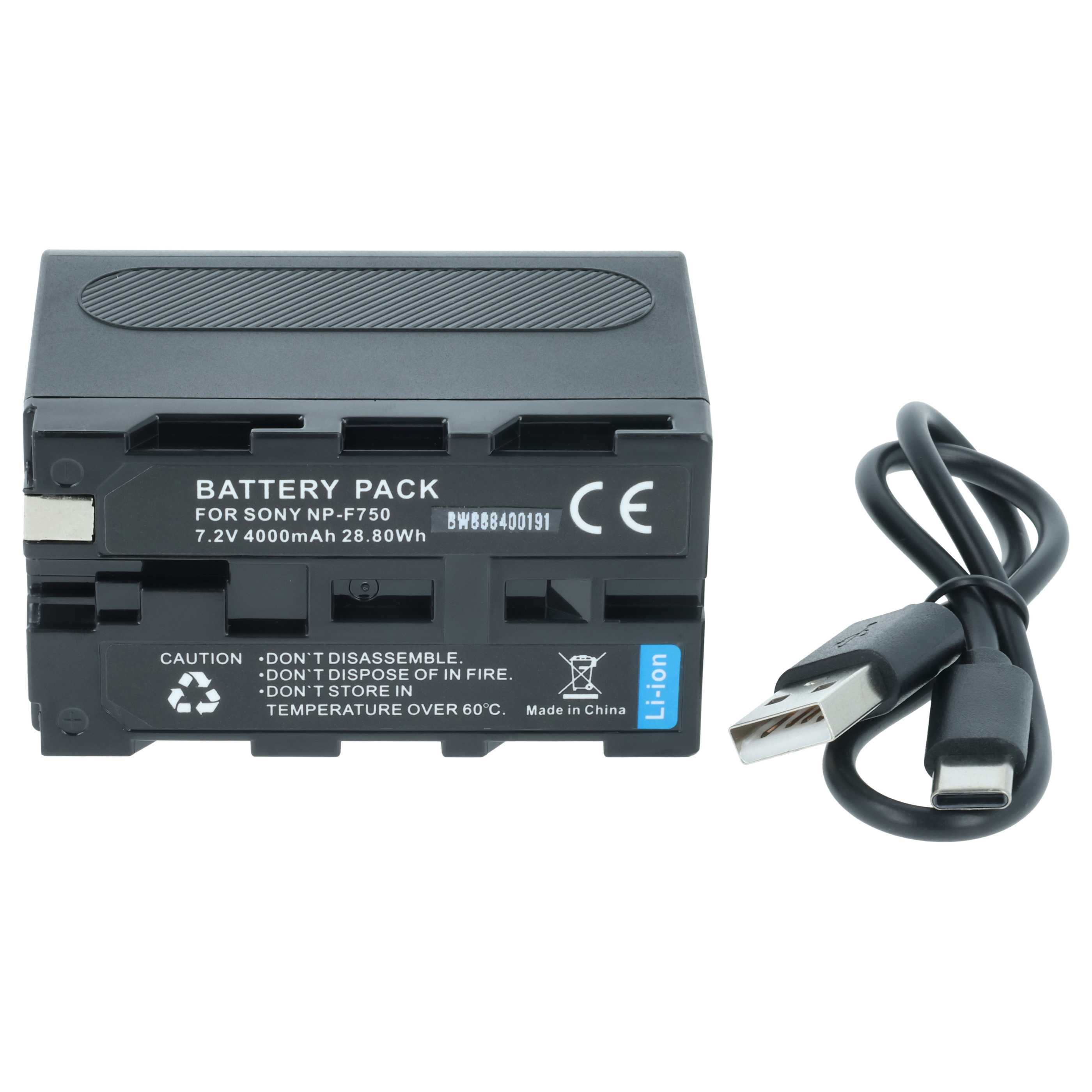 Battery replaces Sony NP-F950, NP-F930/B, NP-F950/B, NP-F930, NP-F750, NP-F960 - 4000mAh, 7.4V, Li-Ion