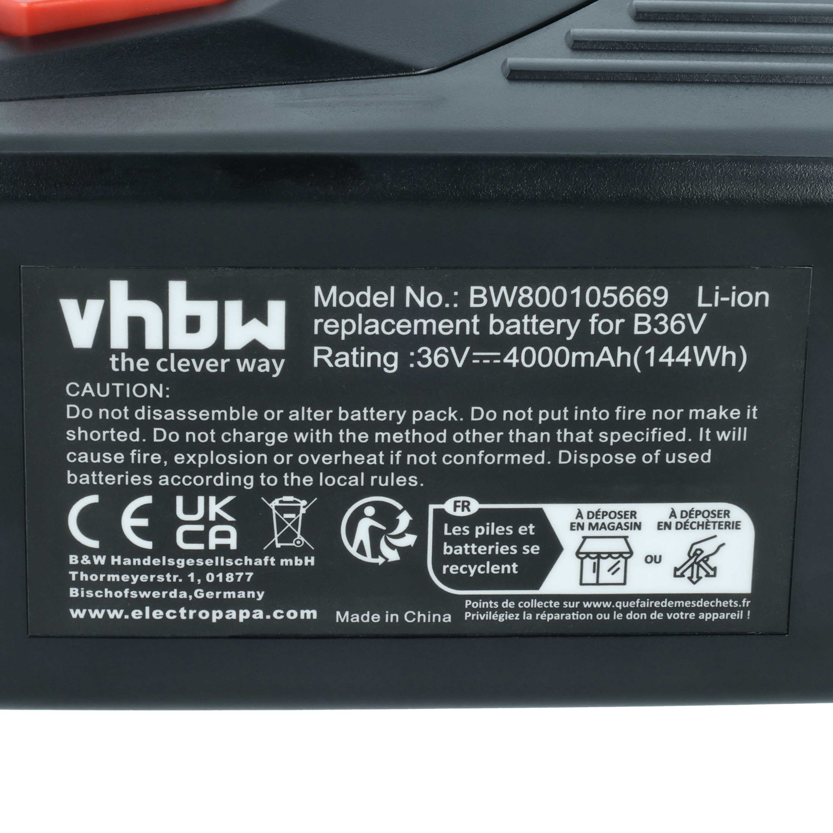 Battery suitable for Hilti TE6-A36, CPC 36V, TE 6-A36 AVR, WSC 7.25-A36, TE 500-A36, TE7A, TE 7A Electric Powe