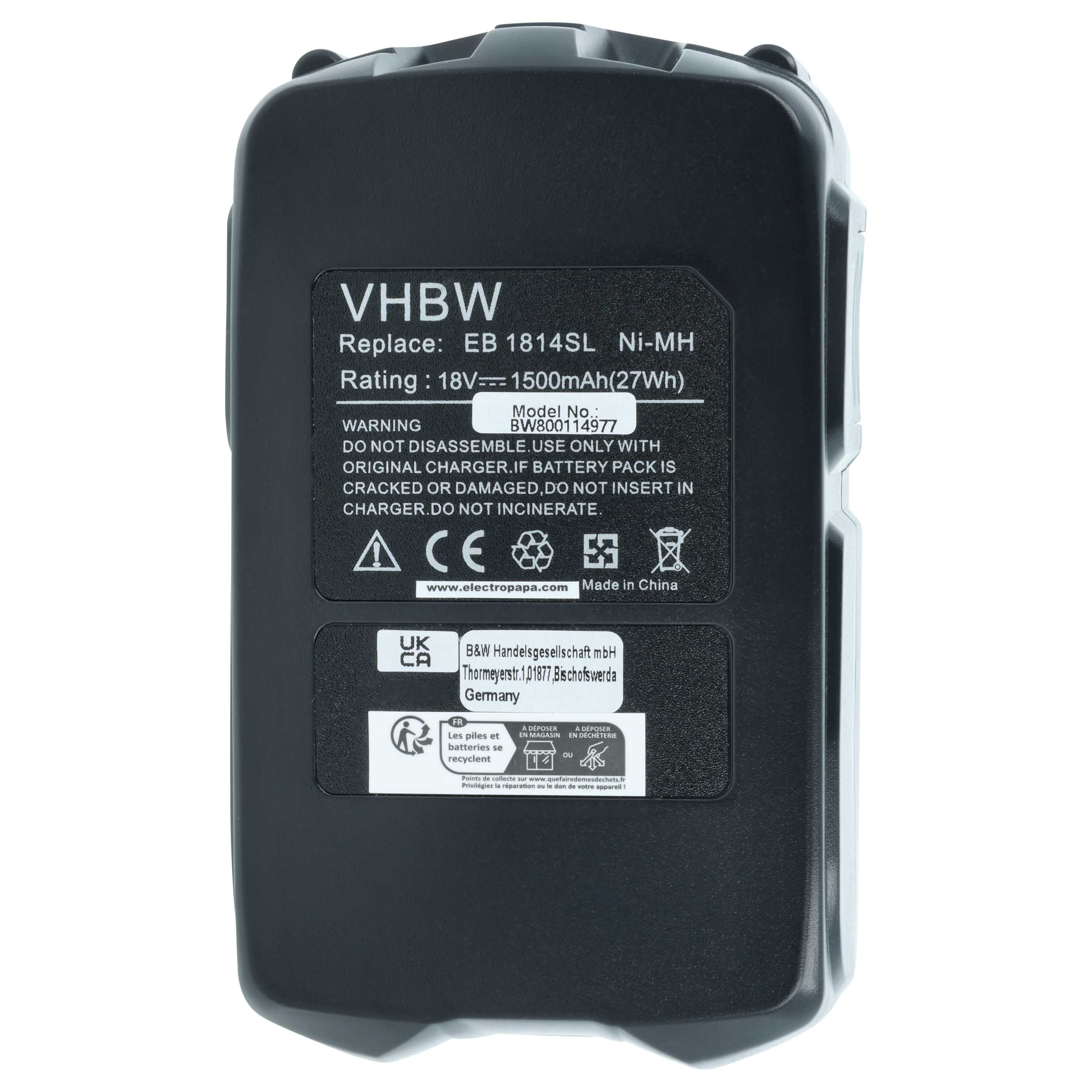 2x Batteria sostituisce Hitachi BCC 1815, BCH 1820, EB 1814SL, EB 1812S per attrezzo - 1,5Ah 18V NiMH