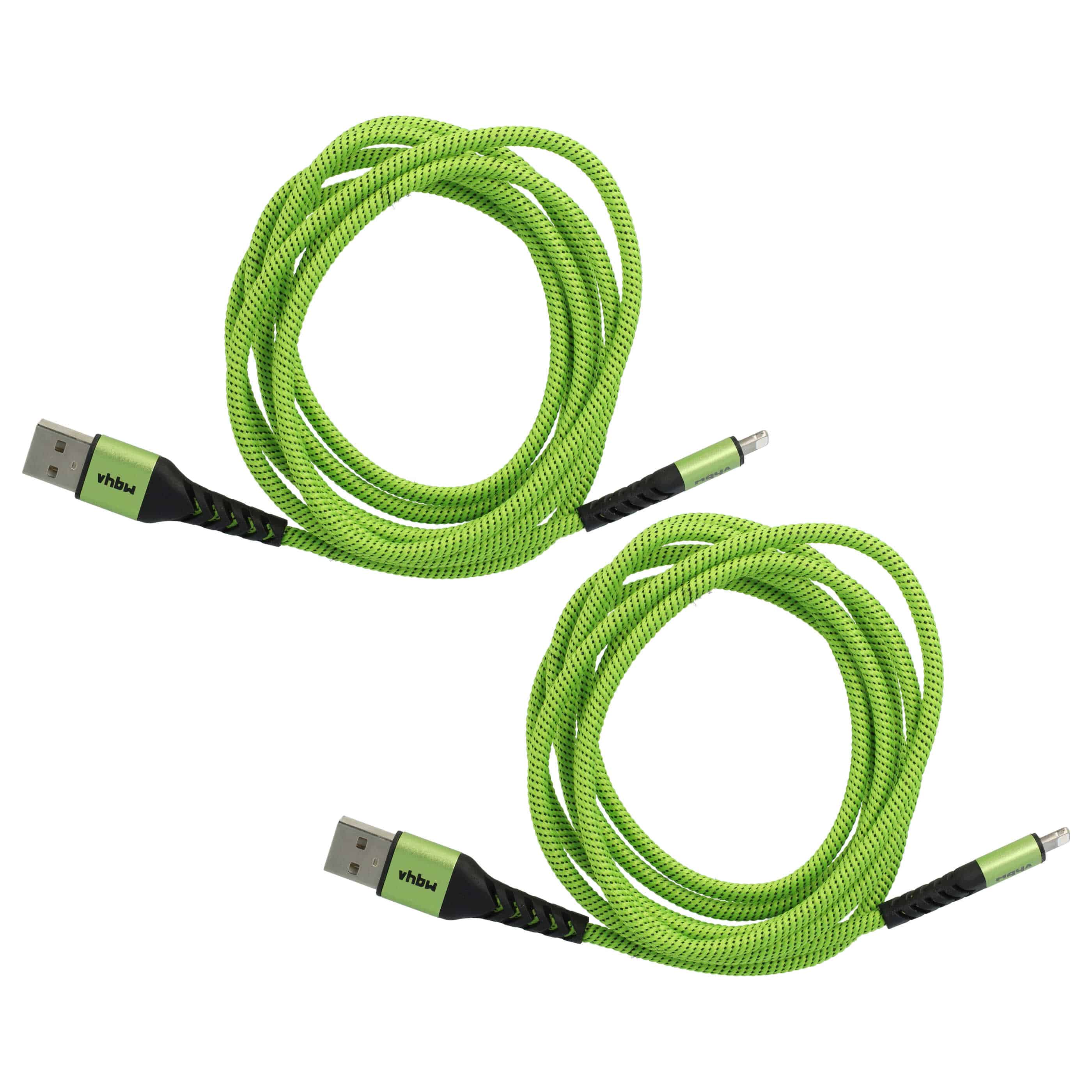 2x Lightning Kabel auf USB A passend für Apple AirPods Apple iOS Geräte - Grün Schwarz, 180cm