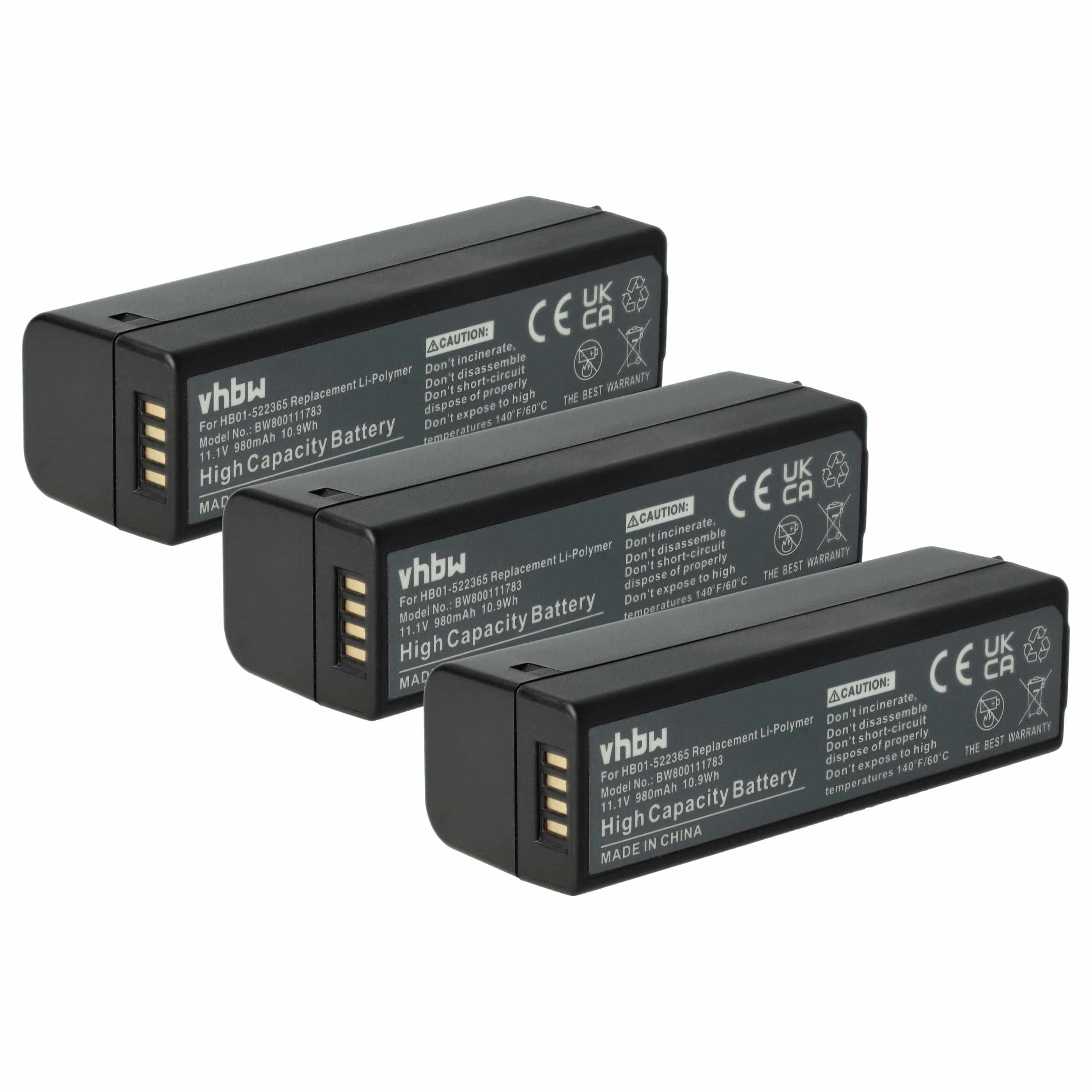 3x Battery replaces DJI HB01, HB01-522365 - 980mAh, 11.1V, Li-polymer