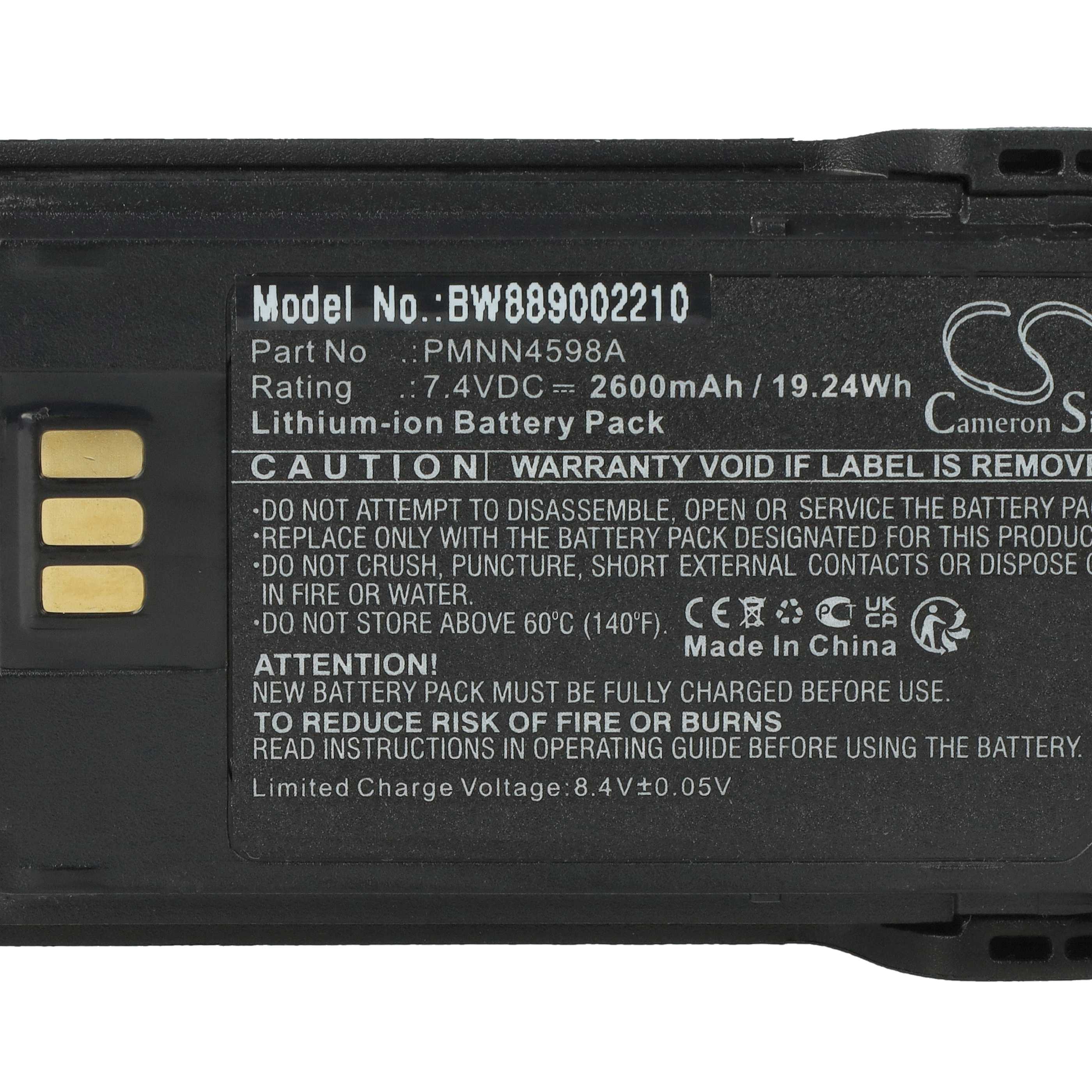 Radio 5x Battery replaces Motorola PMNN4600A, PMNN4598A - 2600 mAh 7.4 V Li-Ion + Belt Clip