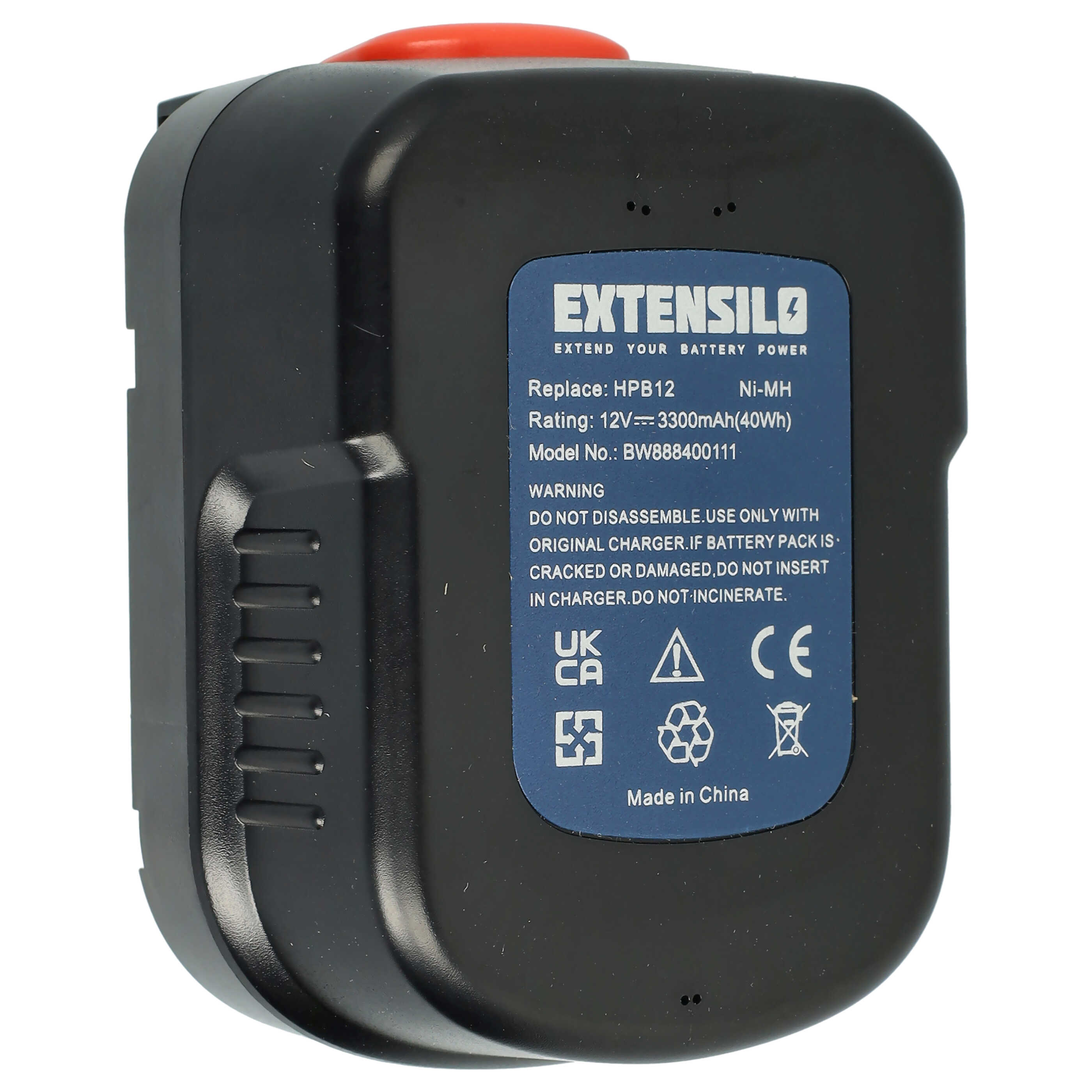 Batteria per attrezzo sostituisce Black & Decker BD1204L, A12EX, A1712, A12-XJ, A12 - 3300 mAh, 12 V, NiMH