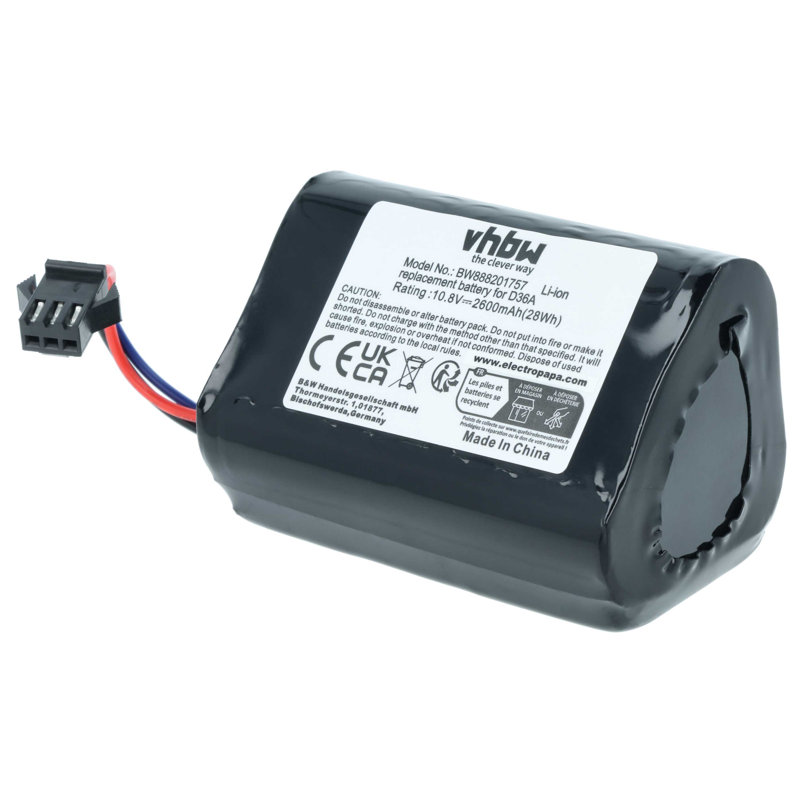 Batteria sostituisce Ecovacs DA60-Darfon, ZJ1450 per aspirapolvere - 2600mAh 10,8V Li-Ion