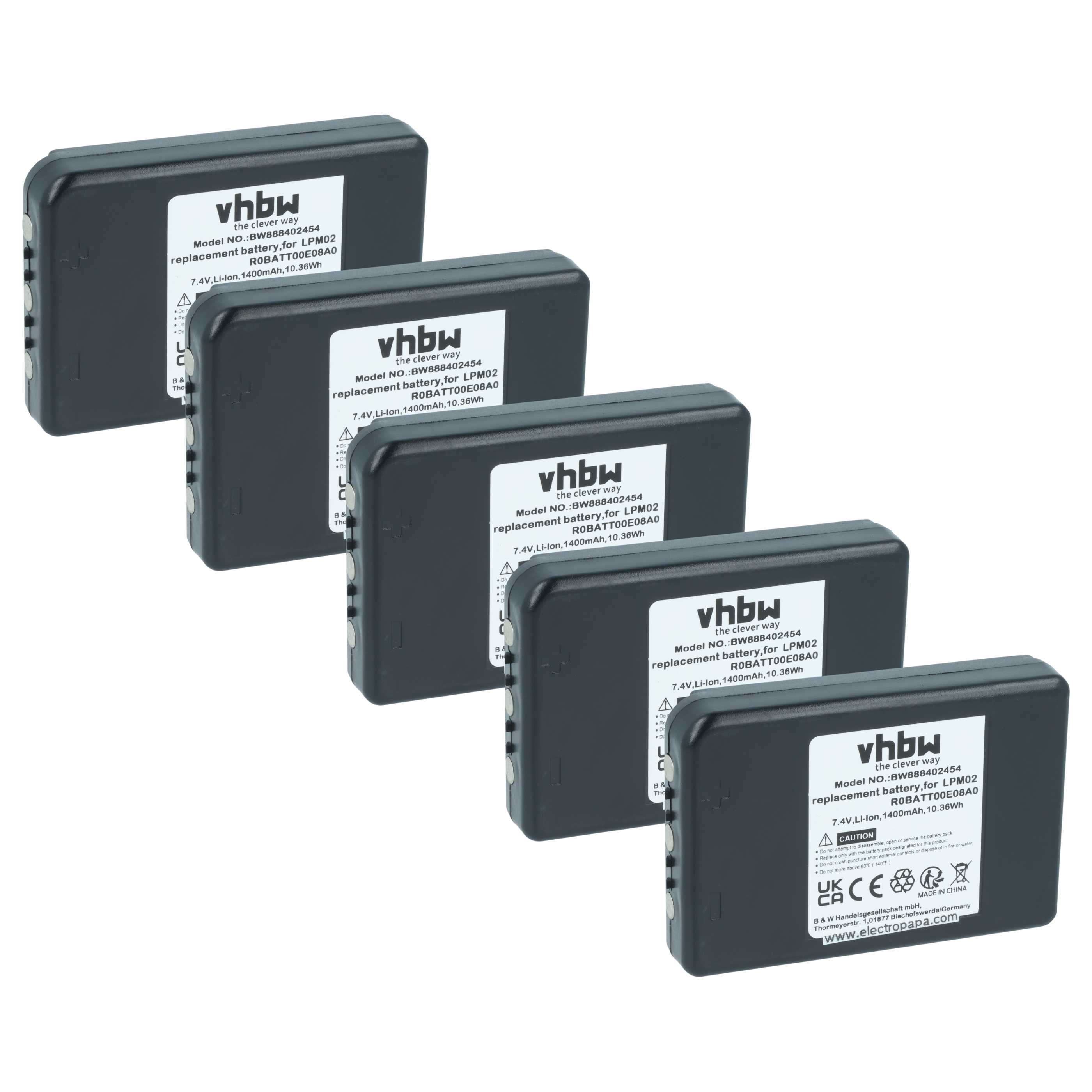 Batería (5 ud) reemplaza Autec R0BATT00E08A0, LPM02 sistema control - 1400mAh 7,4V Li-Ion