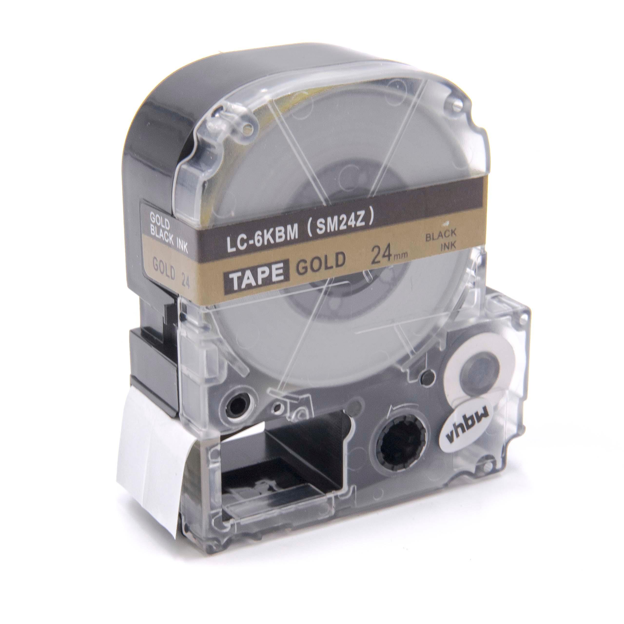 Label Tape as Replacement for Epson LC-6KBM - 24 mm Black to Gold