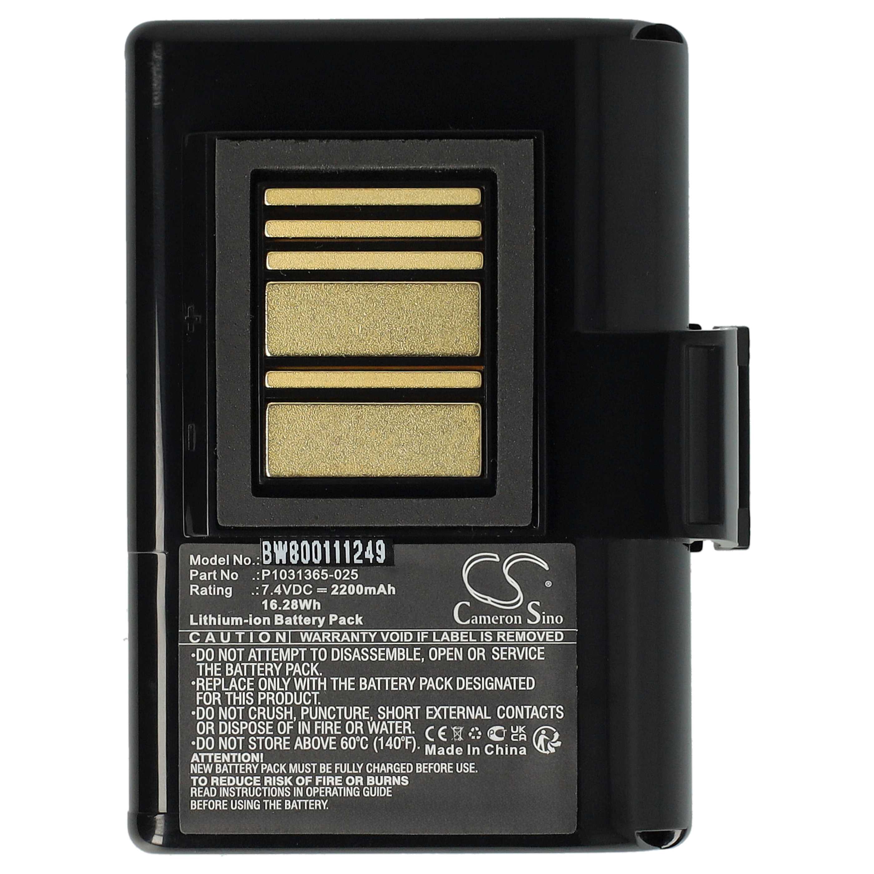 Batterie remplace Zebra AT16004, BTRY-MPP-34MA1-01, BTRY-MPP-34MAHC1-01 pour imprimante - 2200mAh 7,4V Li-ion