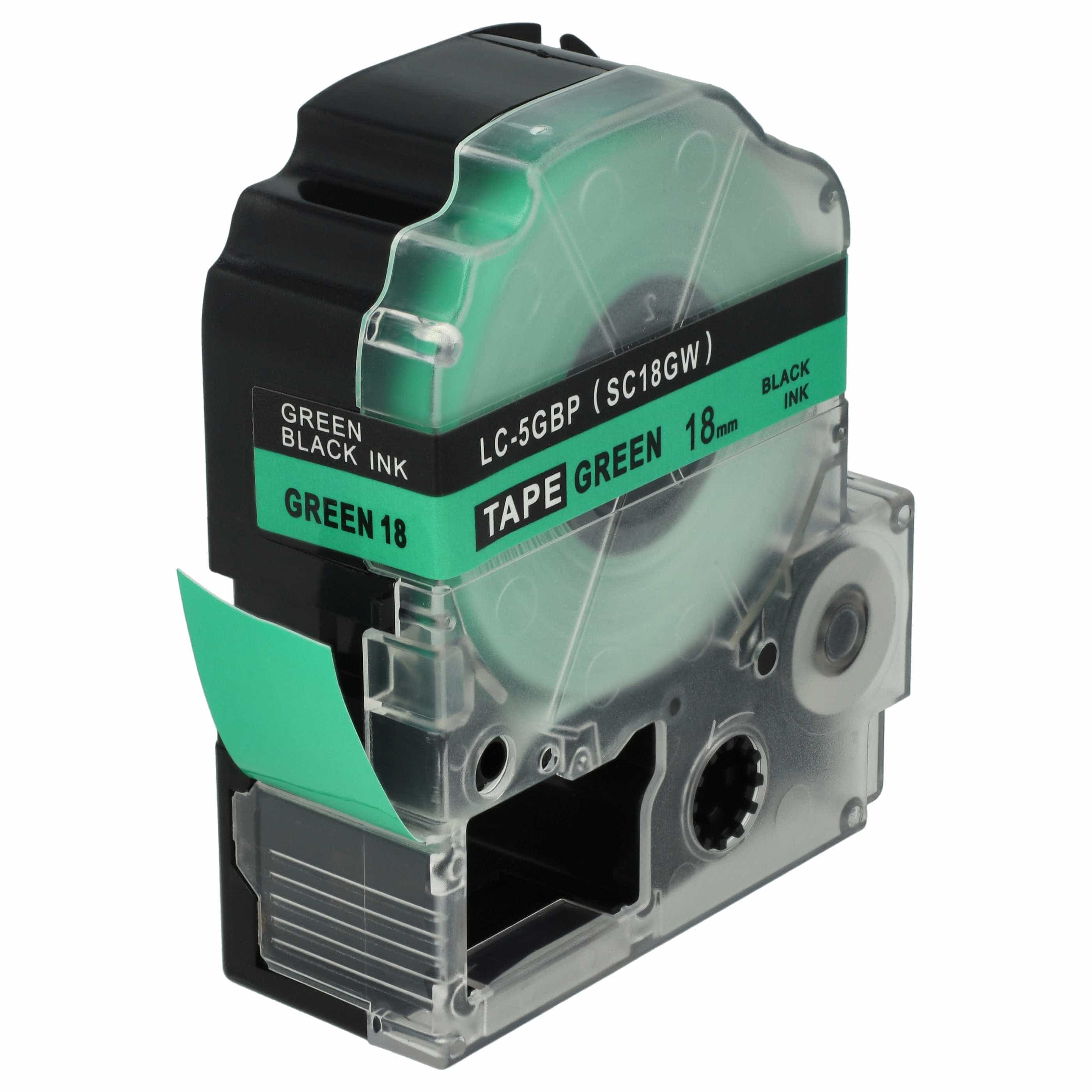 Label Tape replaces Epson LC-5GBP - 18 mm Black to Green