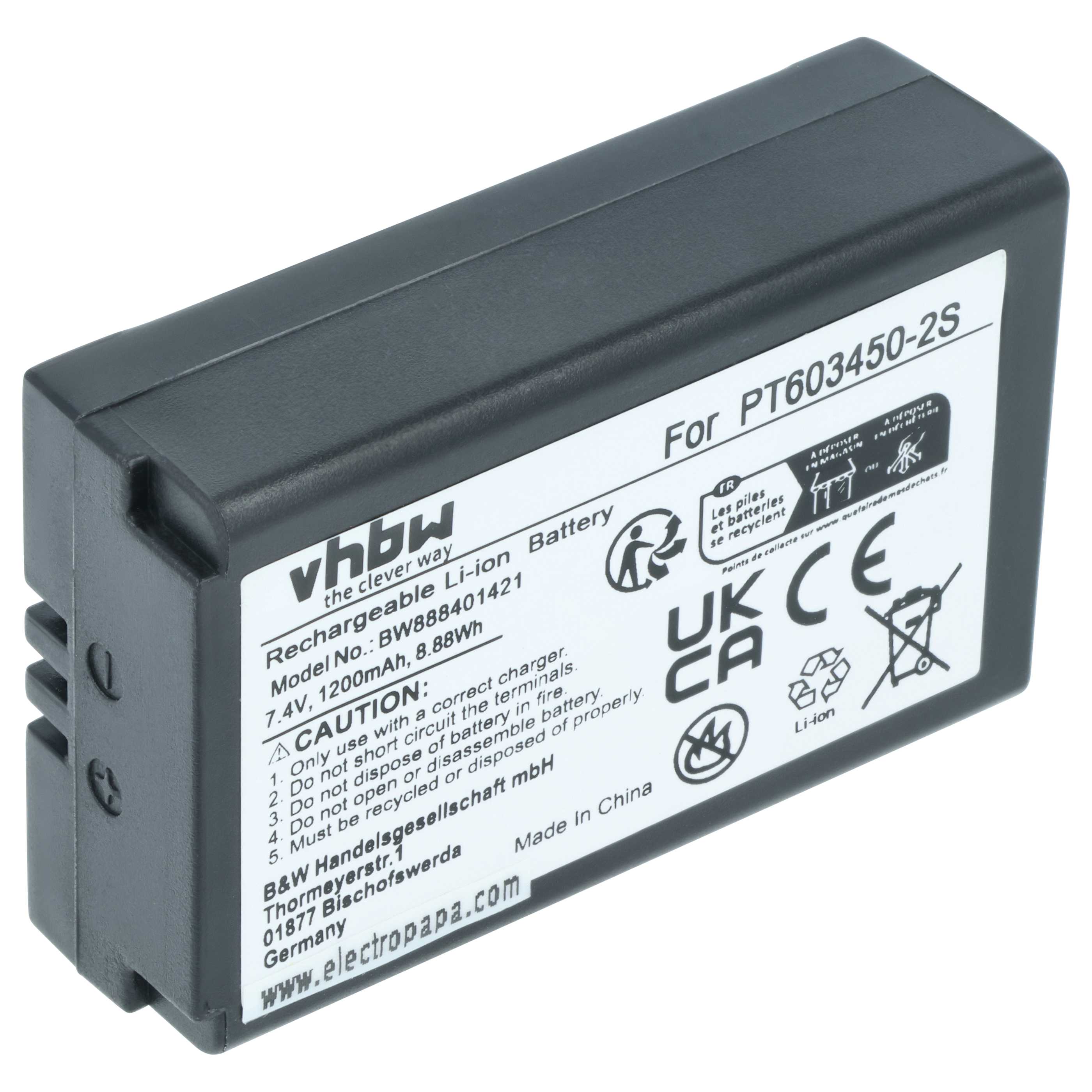 Messtechnik-Akku als Ersatz für CEM PT603450-2S für CEM - 1200mAh 7,4V Li-Ion