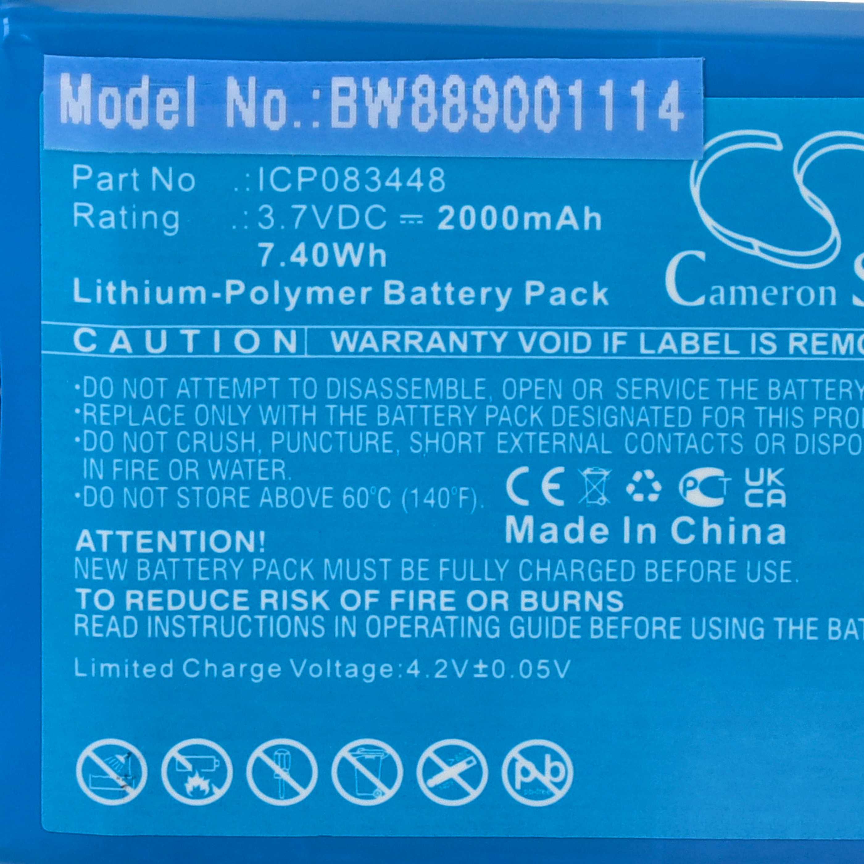 Radio 2x Battery replaces Albrecht ICP083448, JHHY903448A - 2000 mAh 3.7 V Li-polymer