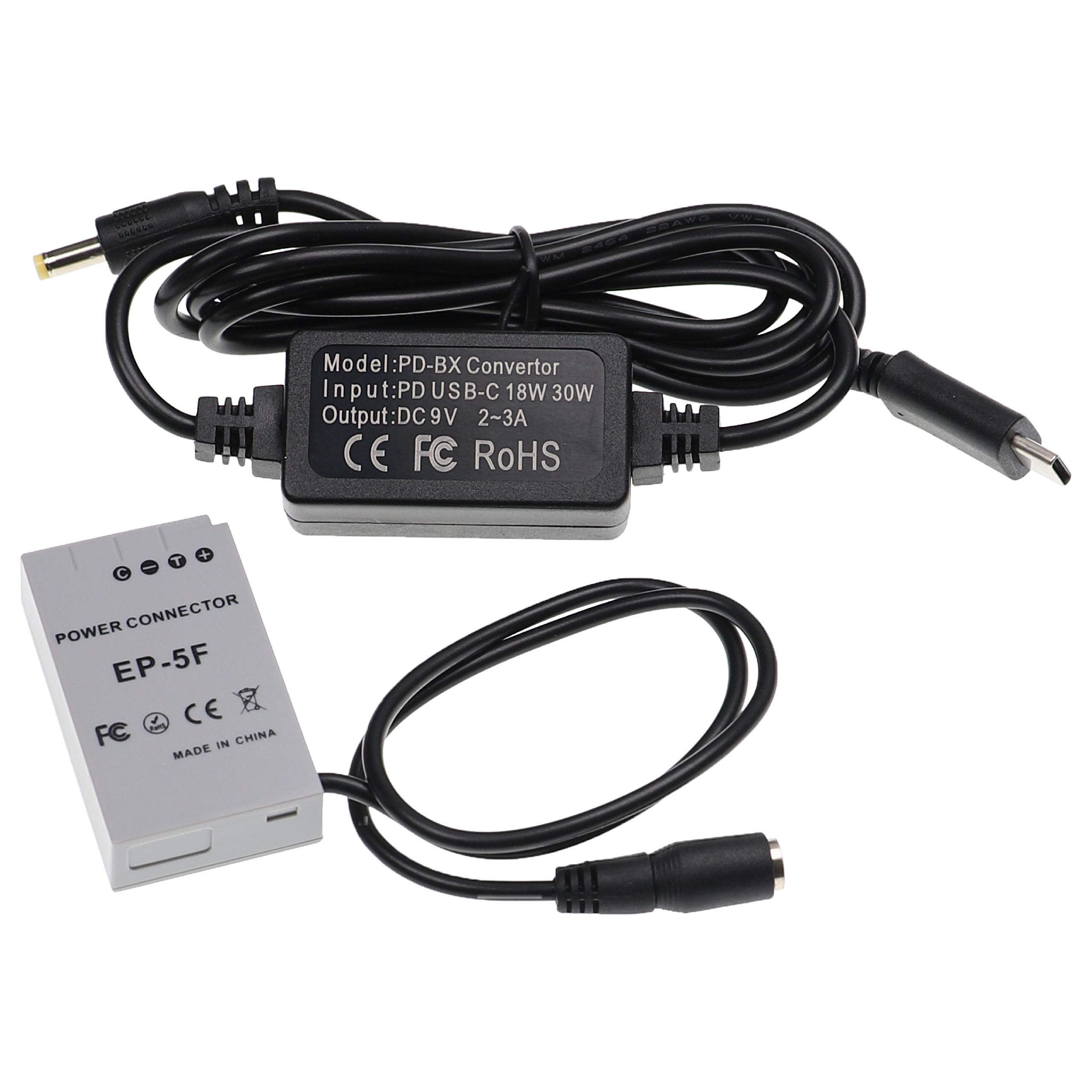 USB Power Supply replaces EH-5 for Camera + DC Coupler as Nikon EP-5F - 2 m, 9 V 3.0 A