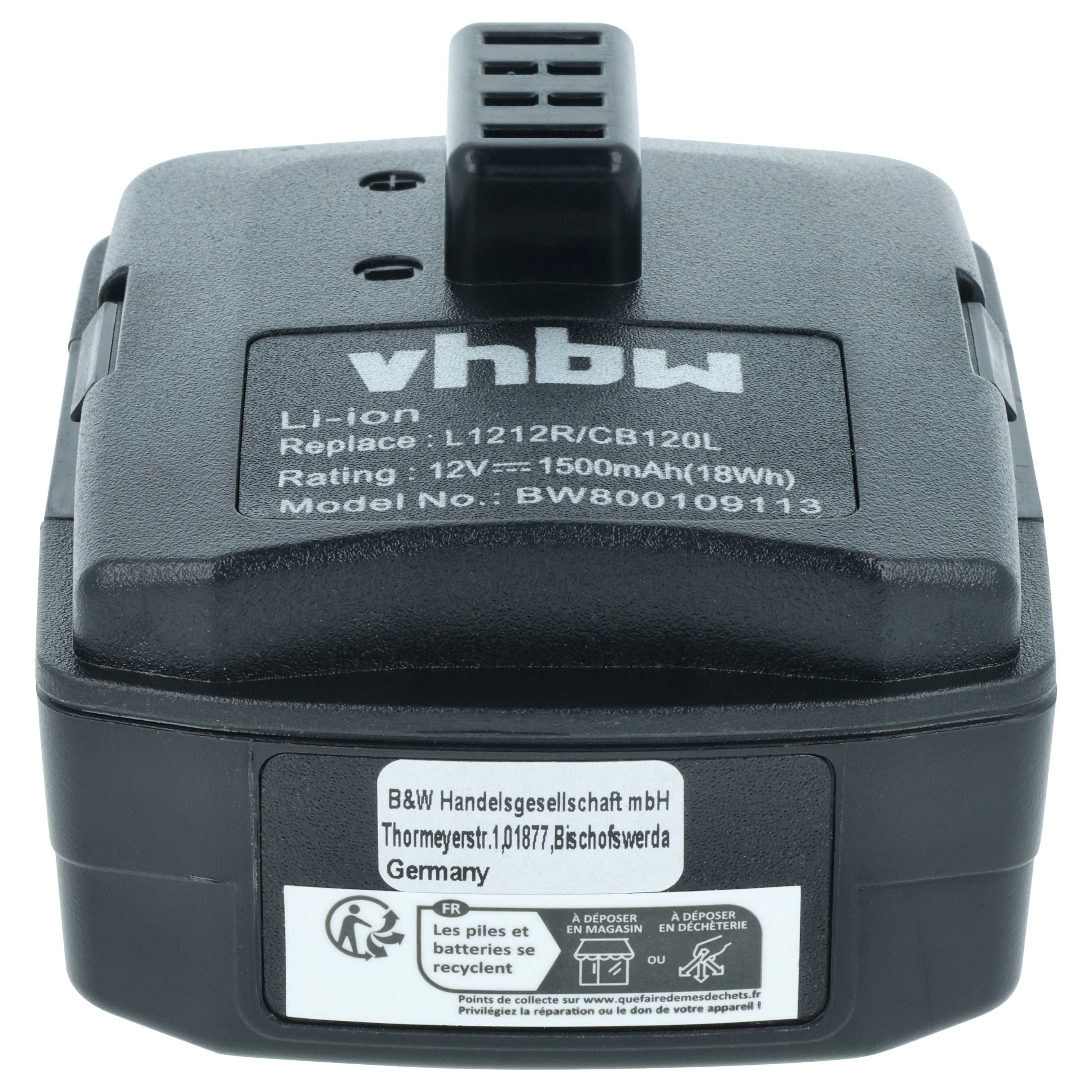 Batteria sostituisce Ryobi 130503001, BPL-1220, CB120L, 130503005 per attrezzo - 1,5Ah 12V Li-Ion