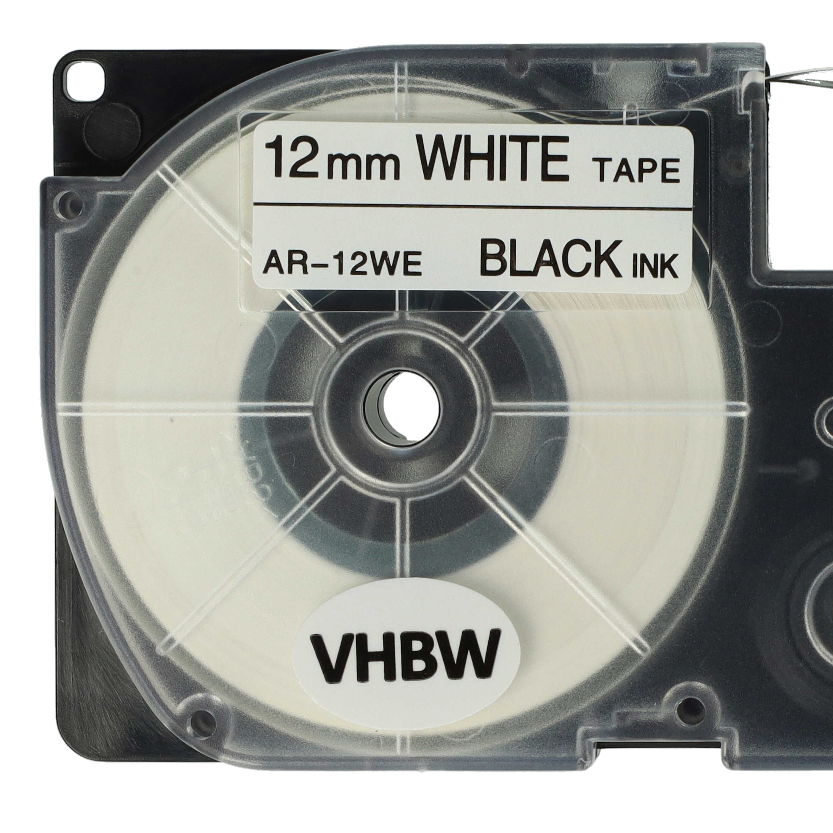 10x Label Tape as Replacement for Casio XR-12WE, XR-12WE1 - 12 mm Black to White