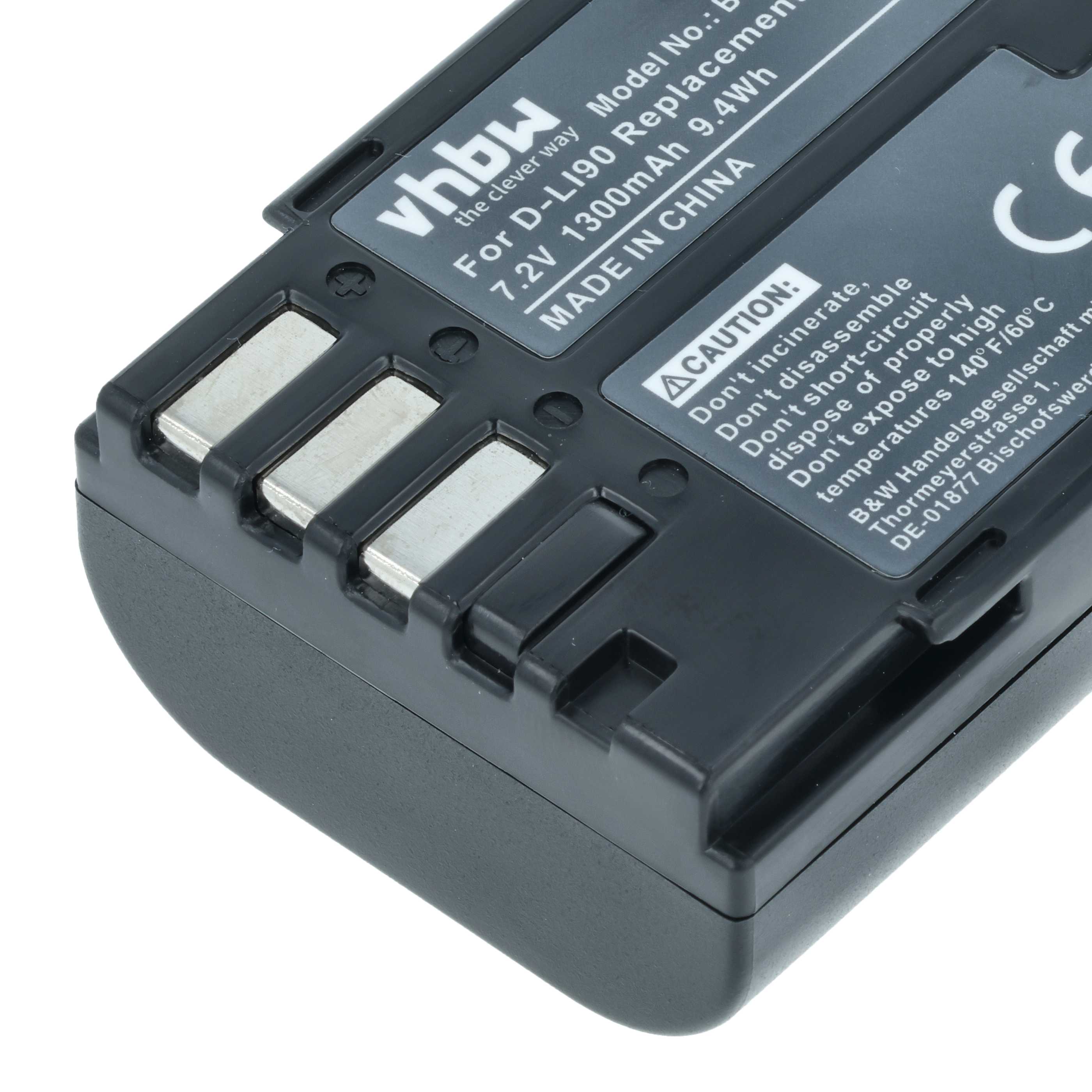 Battery replaces Pentax D-Li90 - 1300mAh, 7.2V, Li-Ion