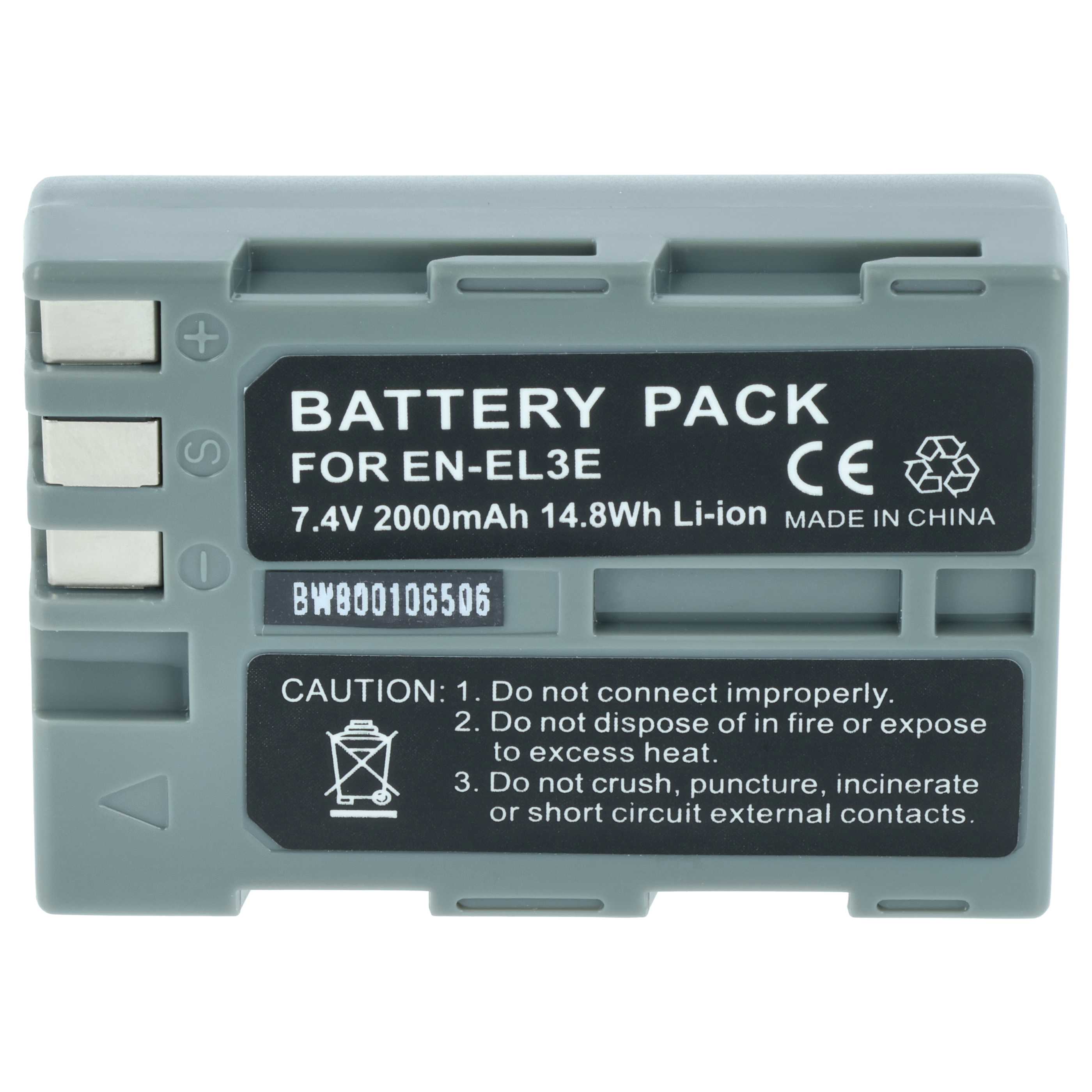 Battery replaces Nikon EN-EL3e, EN-EL3, EN-EL3a - 2000mAh, 7.2V, Li-Ion with Info Chip