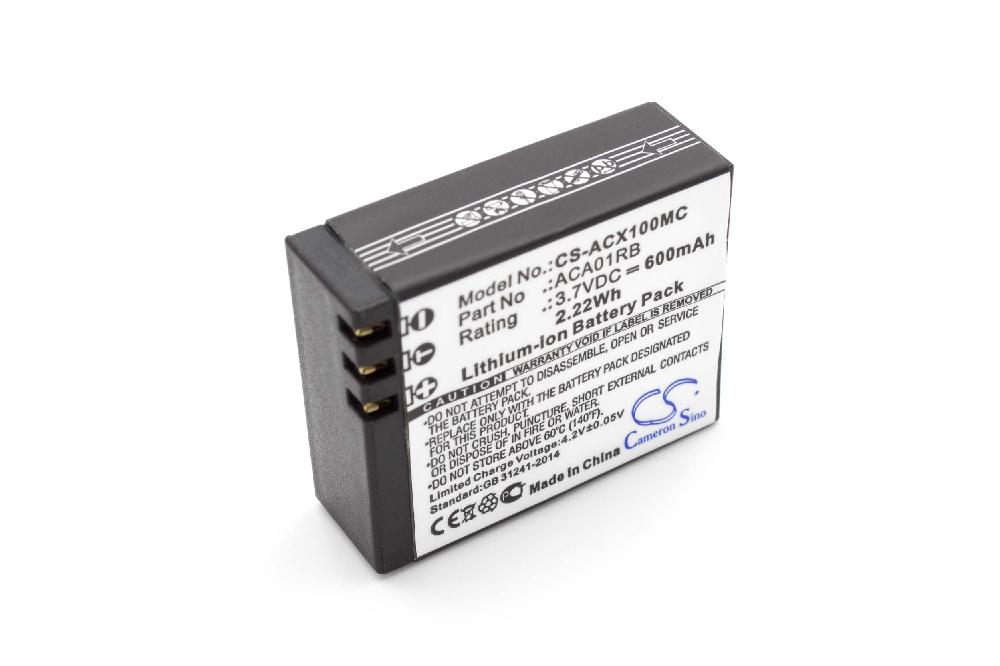Batterie remplace Activeon ACA01RB pour caméscope - 600mAh 3,7V Li-ion