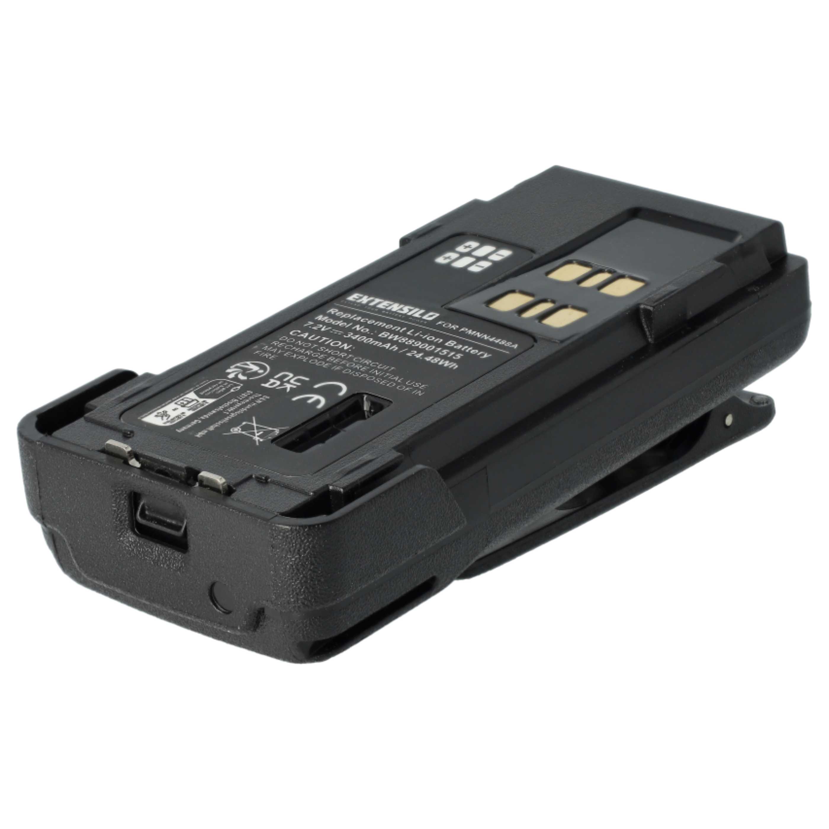 Radio 2x Battery replaces Motorola PMNN4416, PMNN4415, PMNN4415AR, PMNN441 - 3400 mAh 7.2 V Li-Ion + Belt Clip