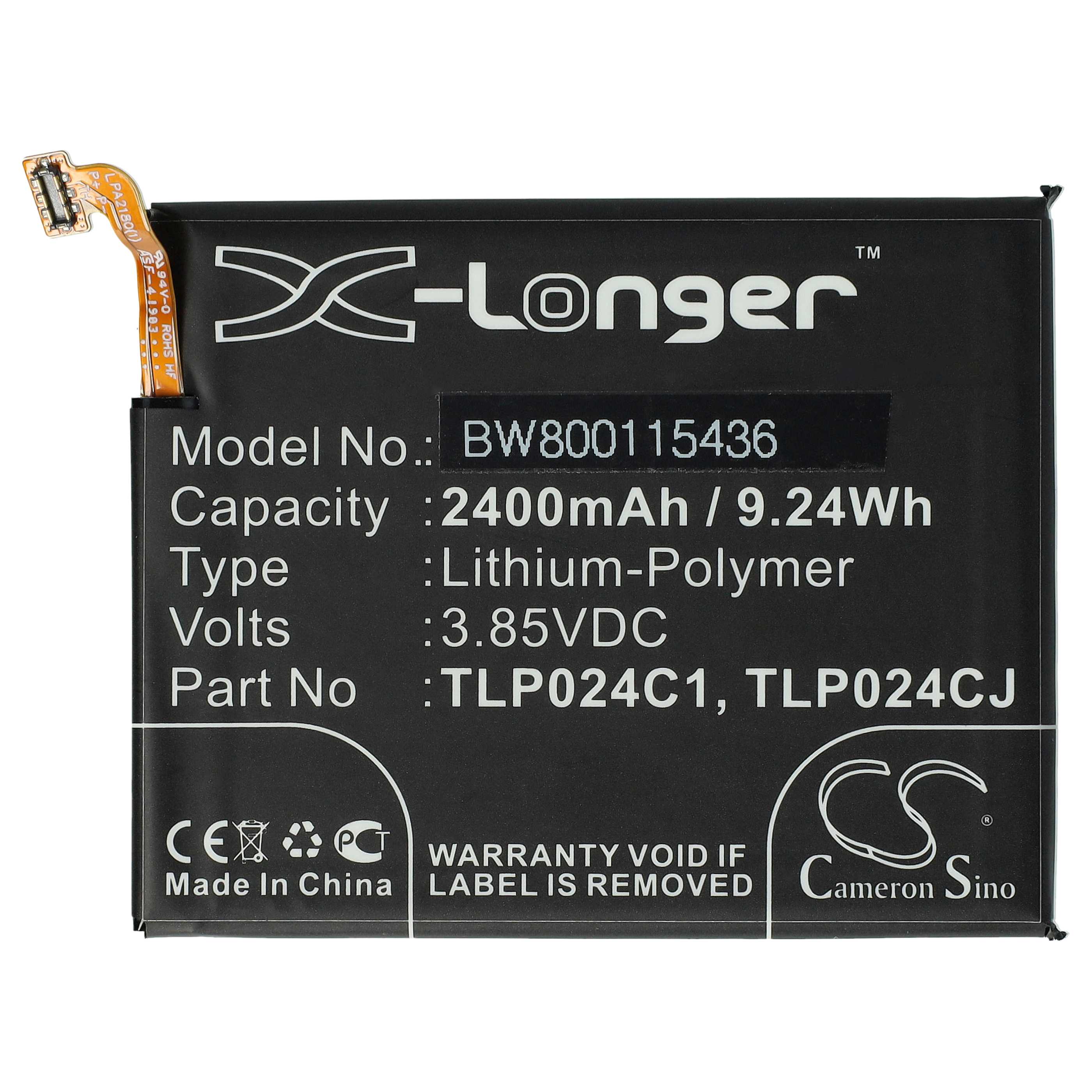 Akumulator bateria do telefonu smartfona zam. TLP024C1, CAC2400011C1, C2400007C2 - 2400mAh, 3,85V, LiPo