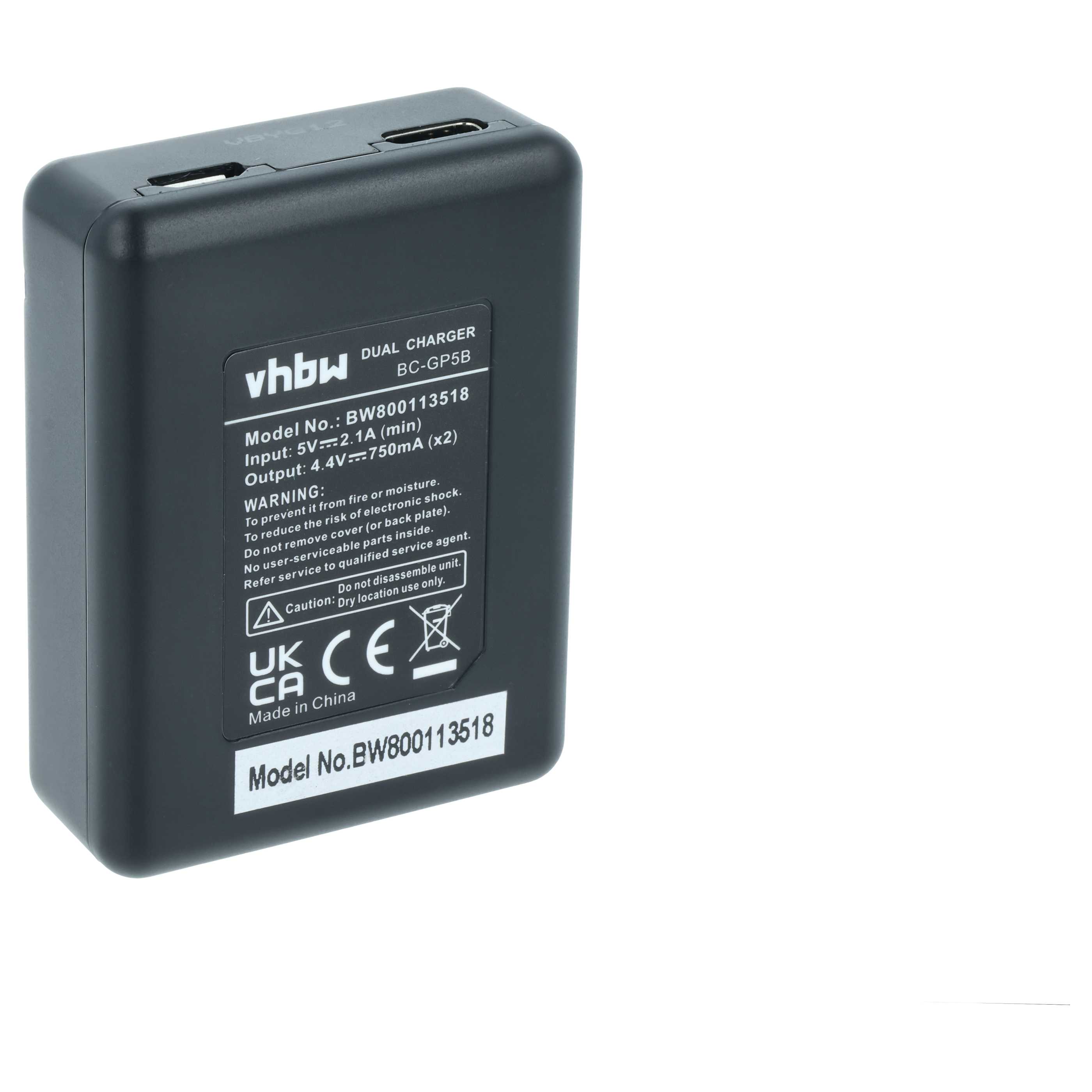 Battery Charger USB-C + Cable USB-C suitable for GoPro, Cameron Sino ASST1 Digital Camera etc. - 0.75 A