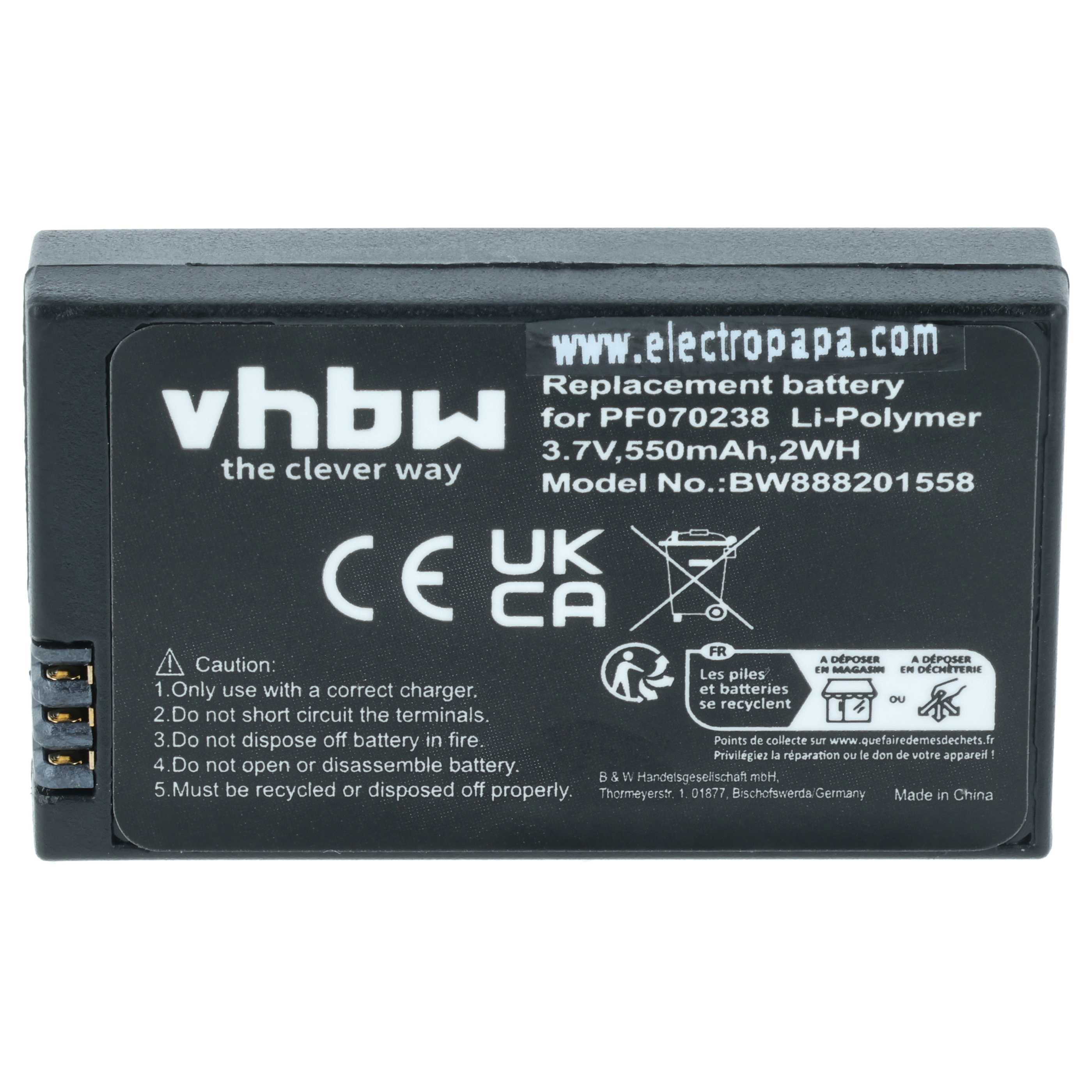 Batterie remplace Parrot MCSAS00314, MCSAS00319, PF070238 pour drone Parrot- 550mAh 3,7V Li-polymère