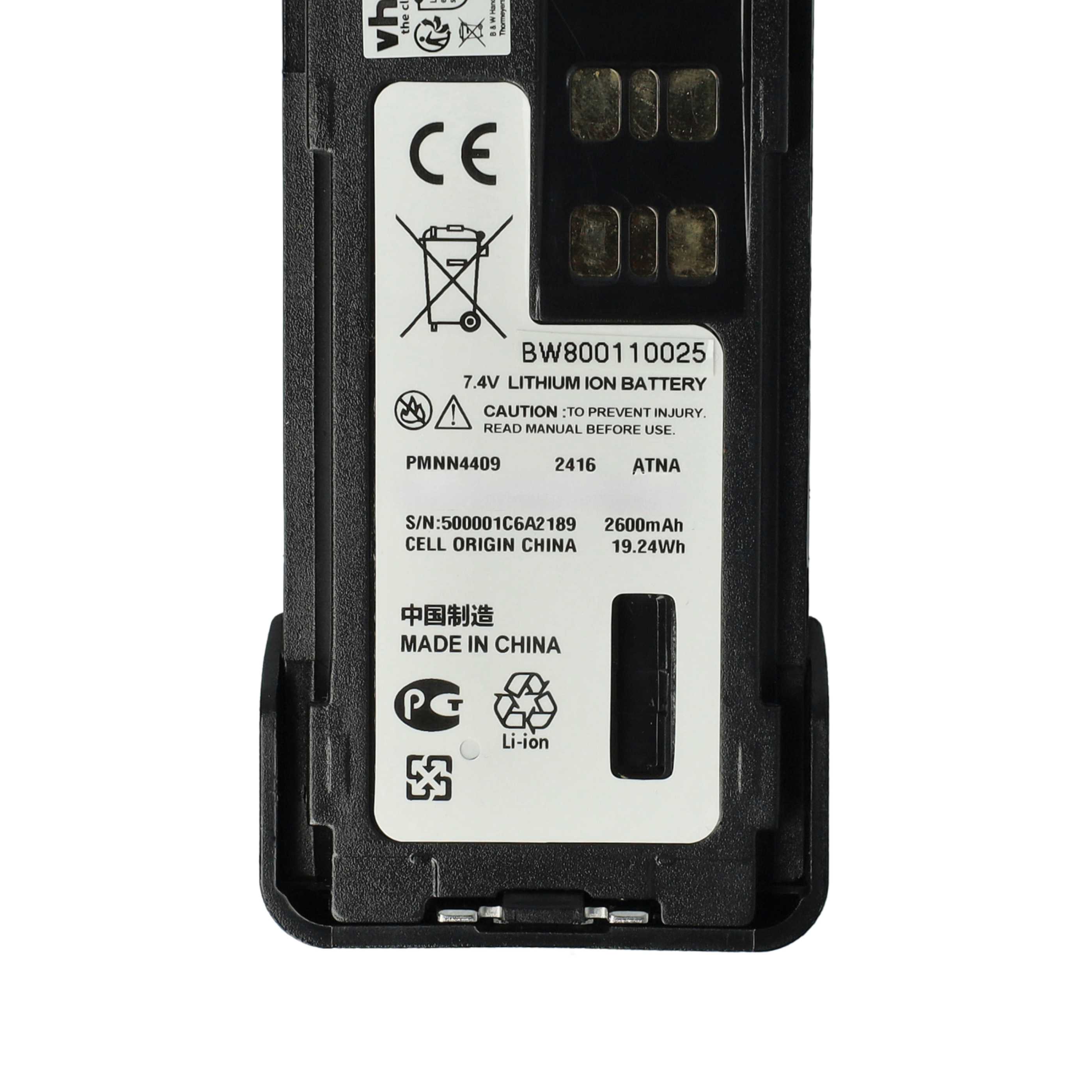 Radio 2x Battery replaces Motorola PMNN4406, PMNN4406BR, PMNN4409 - 2600 mAh 7.4 V Li-Ion + Belt Clip