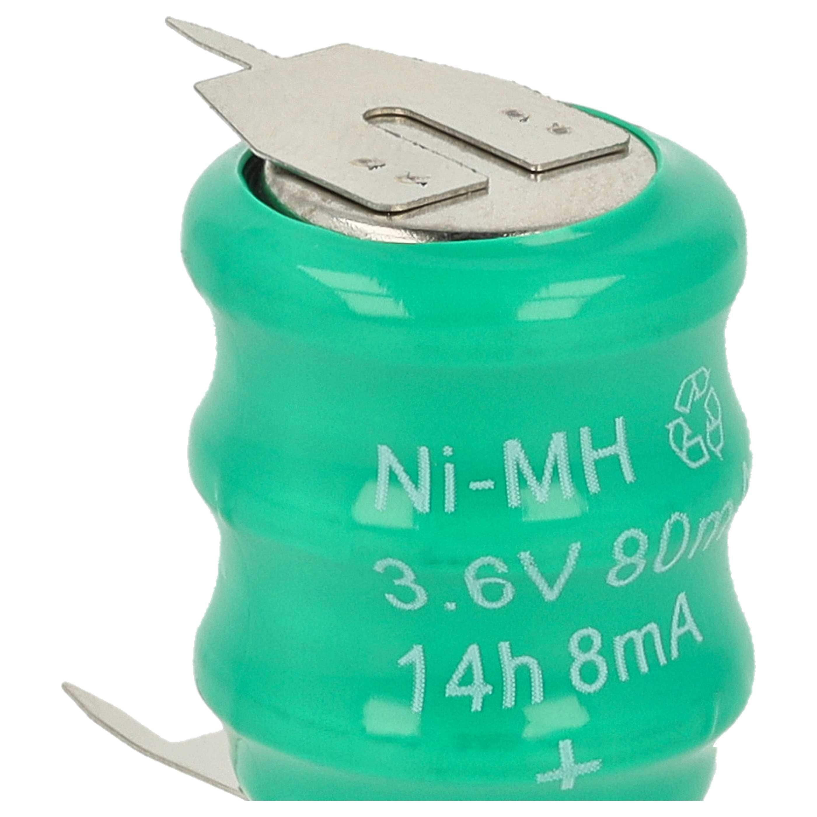 5x Button Cell Battery Type V80H 3 Pins for Model Building Solar Lamps etc. - 80 mAh 3.6 V NiMH