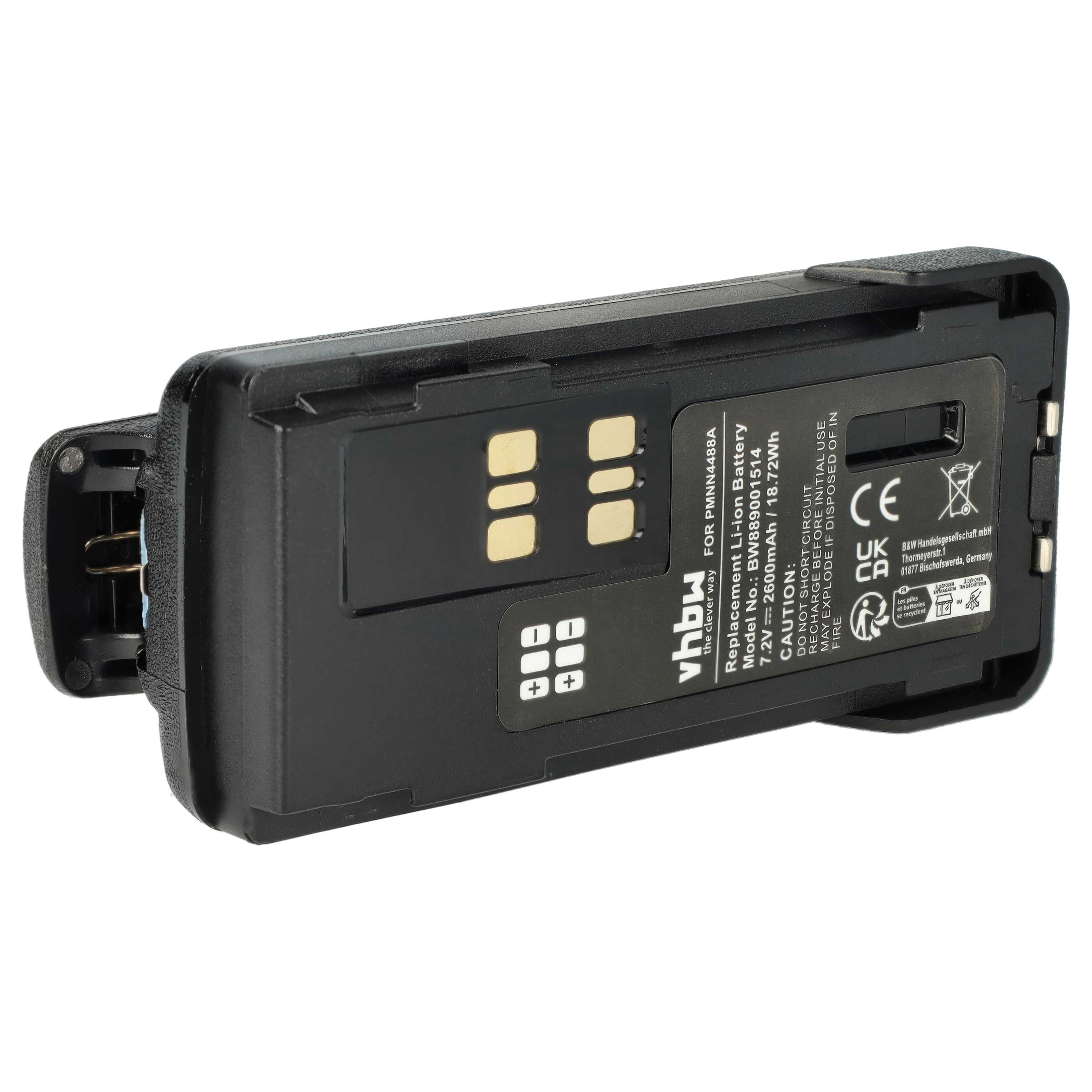 Radio 10x Battery replaces Motorola PMNN4415AR, PMNN4415, PMNN441 - 2600 mAh 7.4 V Li-Ion + Belt Clip