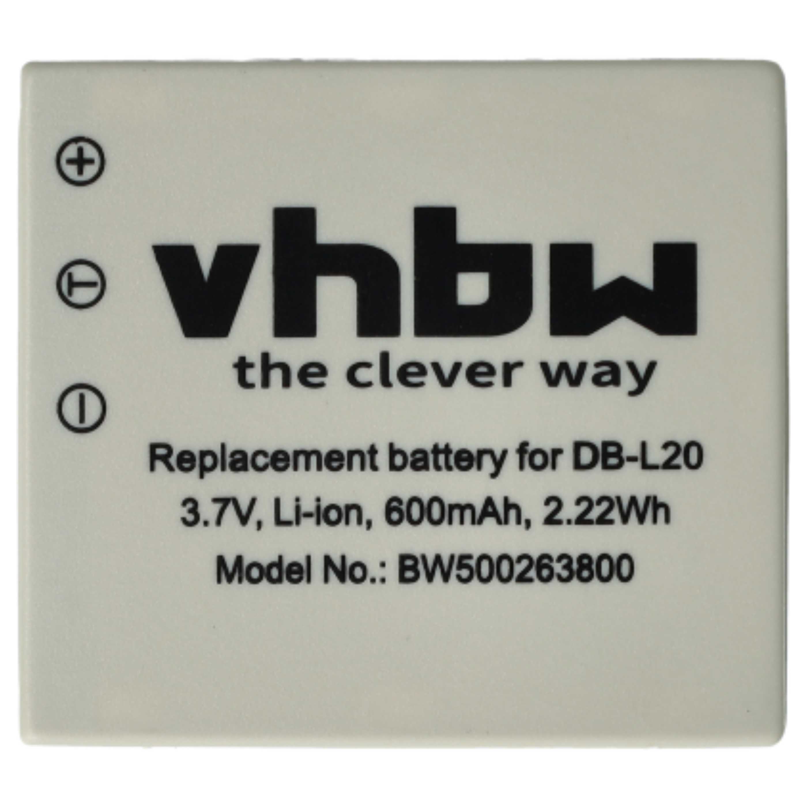 3x Battery replaces Sanyo DB-L20A, DB-L20, DB-L20AEX - 600mAh, 3.7V, Li-Ion