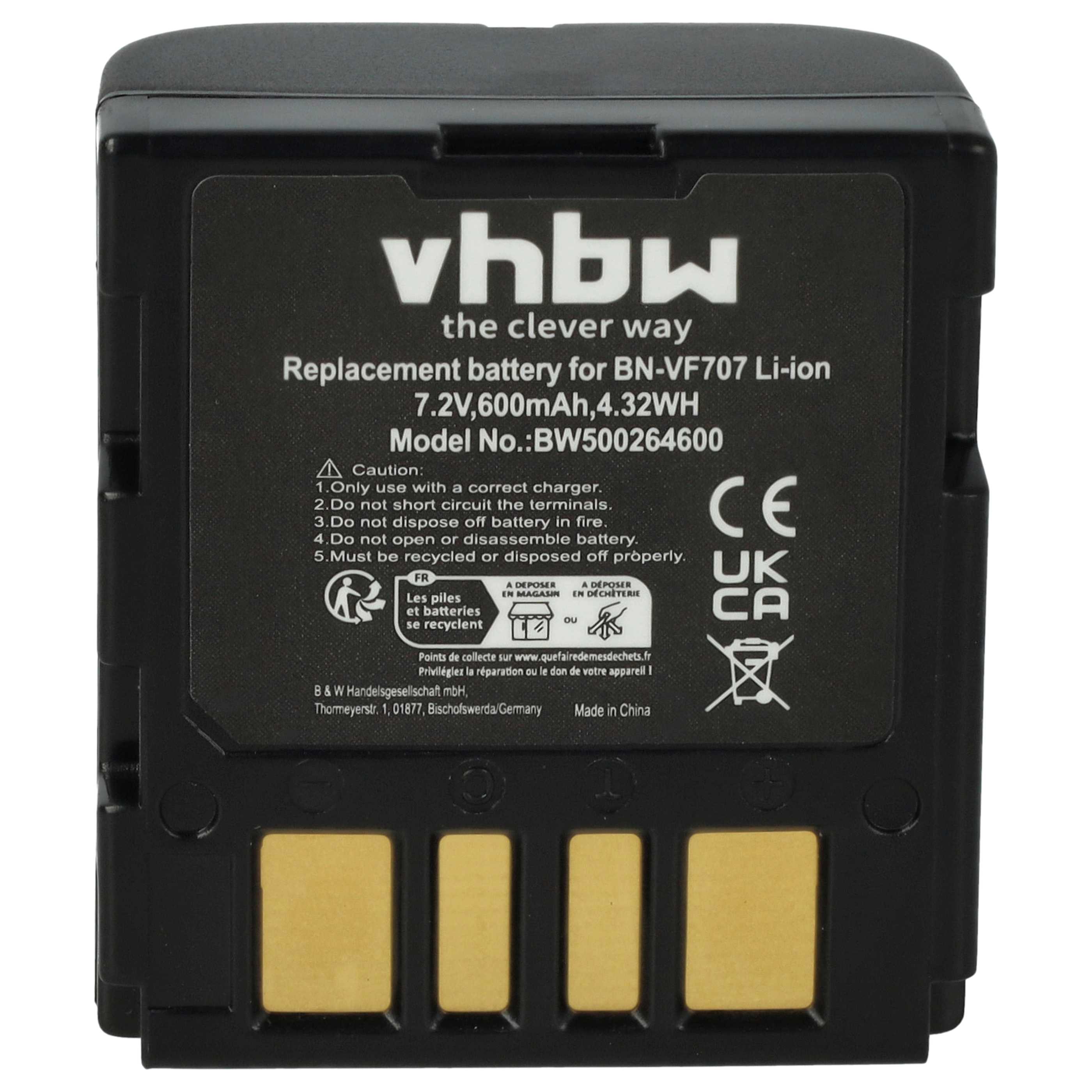 Videocamera Battery replaces JVC BN-VF707U, BN-VF714U, BN-VF714, BN-VF733, BN-VF707 - 600 mAh 7.2 V Li-Ion