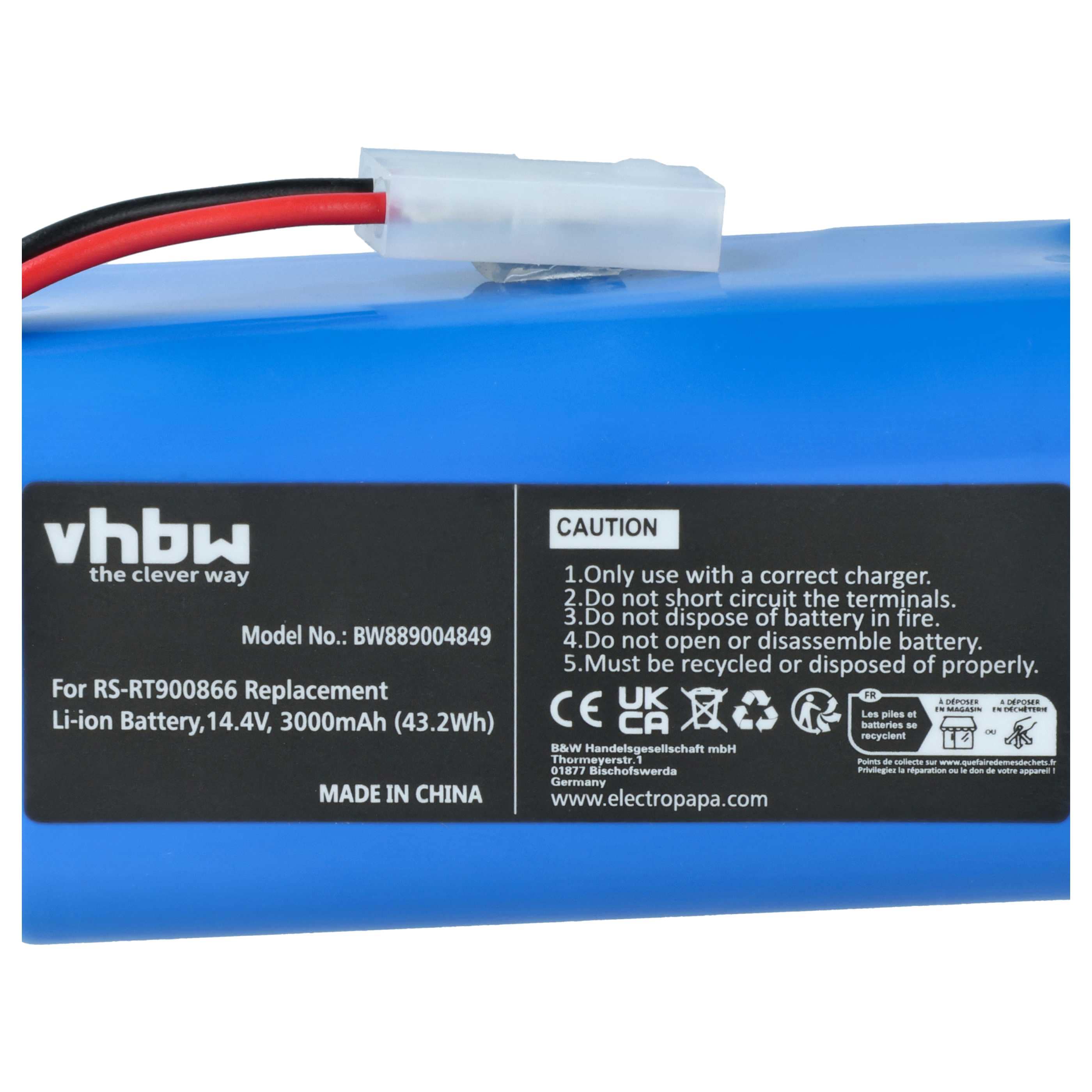 Battery replaces Rowenta RS-RT900866 for Rowenta 3000mAh, 14.4V, Li-Ion