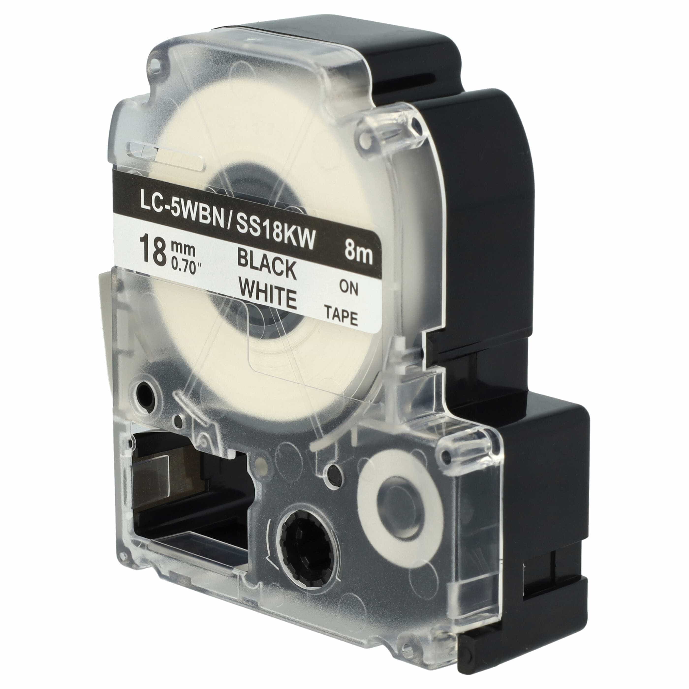 5x Cassettes à ruban remplacent Epson SS18KW, LC-5WBN - 18mm lettrage Noir ruban Blanc