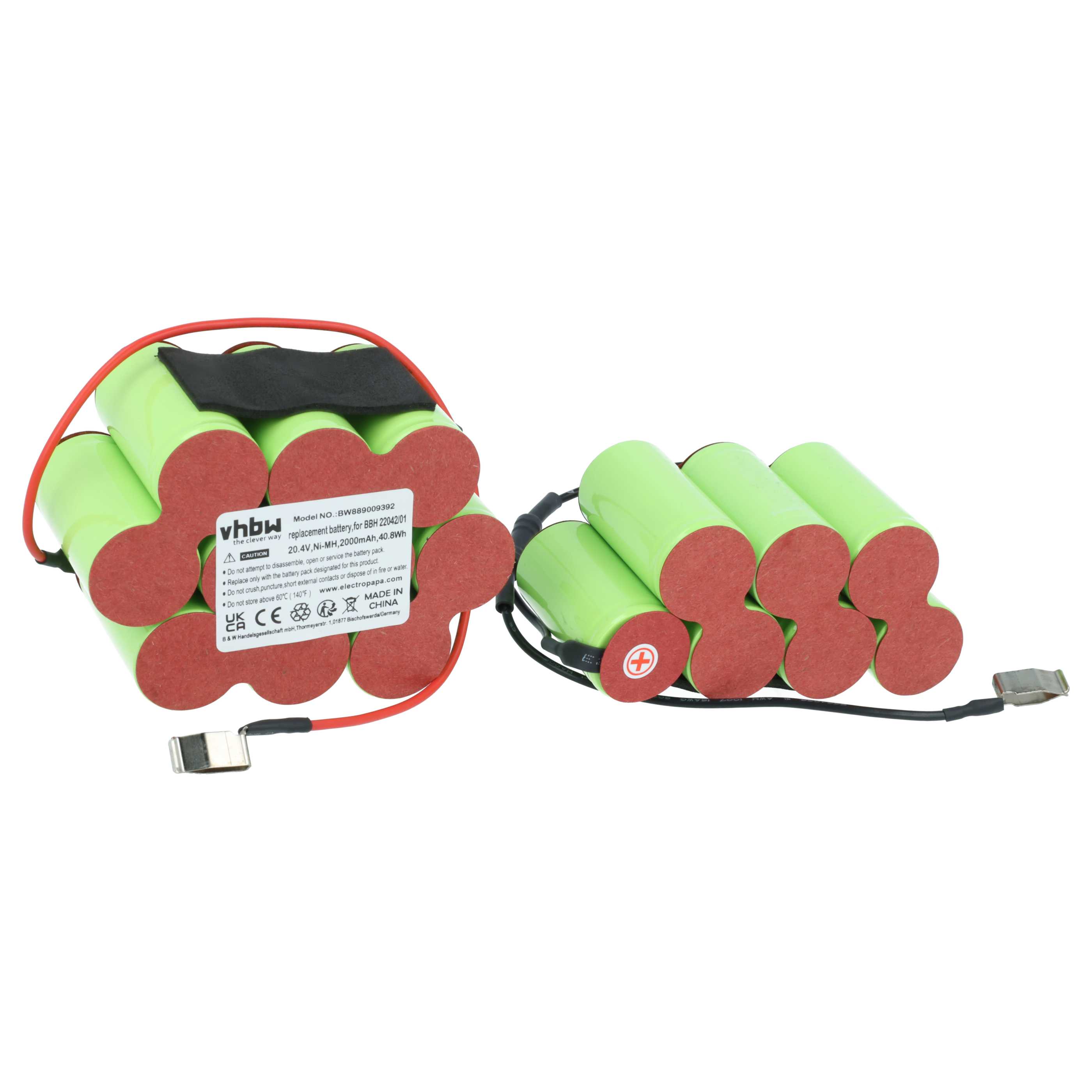 Akku für Staubsauger wie Bosch BBBH 22042, BBH 22042/01, ersetzt 11008882, Ni-MH, 20.4 V, 2000 mAh