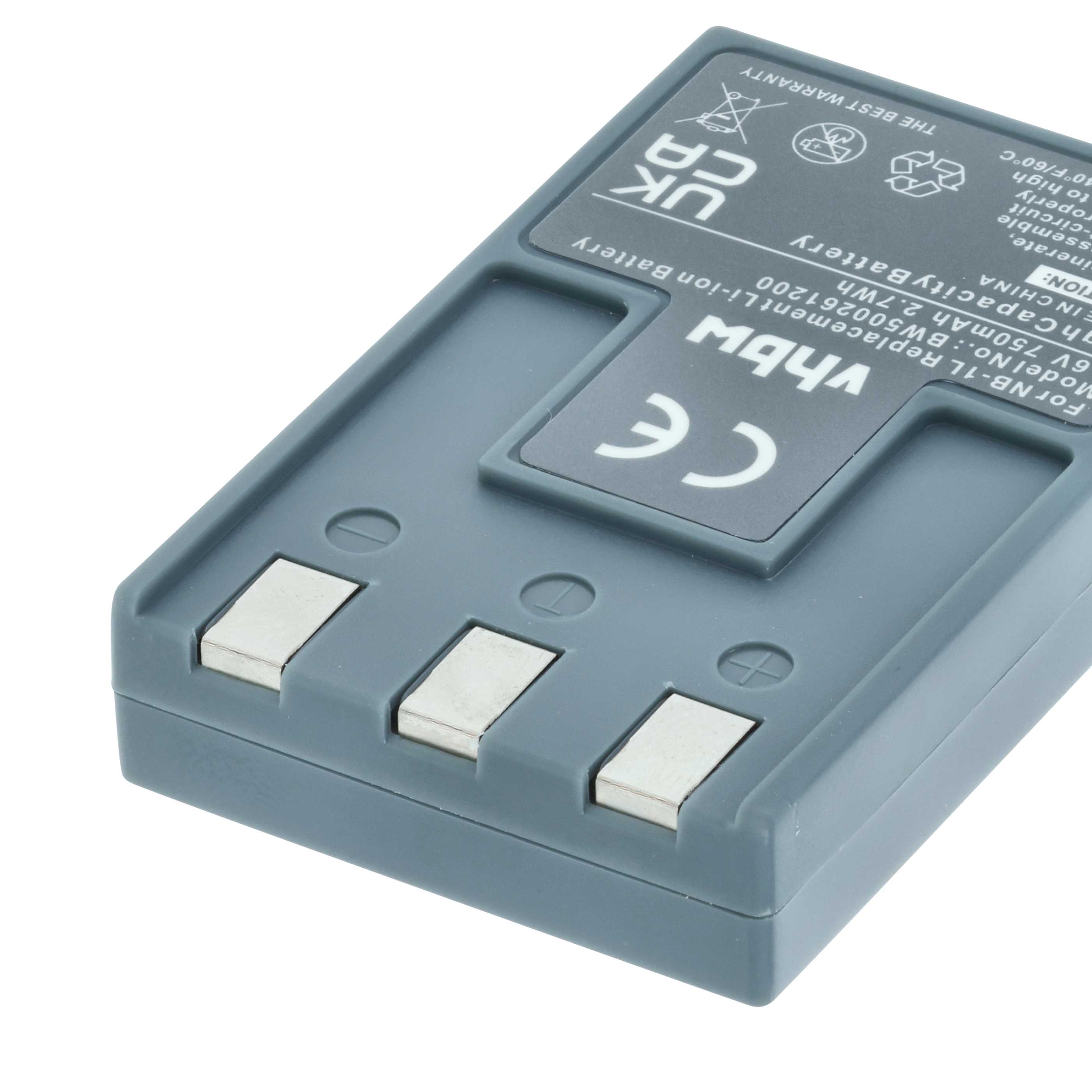 2x Battery replaces Canon NB-1LH, NB-1L - 750mAh, 3.6V, Li-Ion