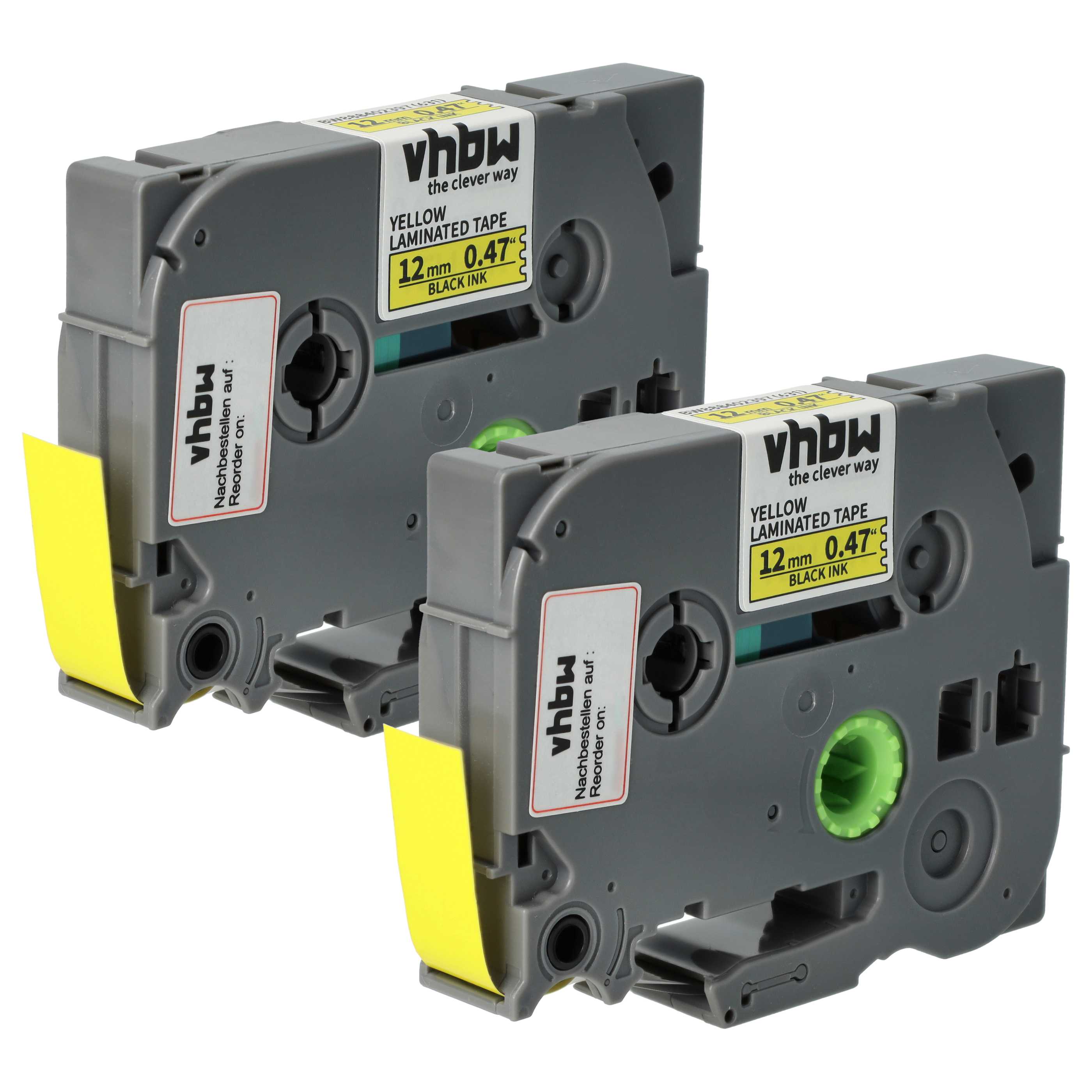 2x Label Tape replaces Brother TZE-631S - 12 mm Black to Yellow