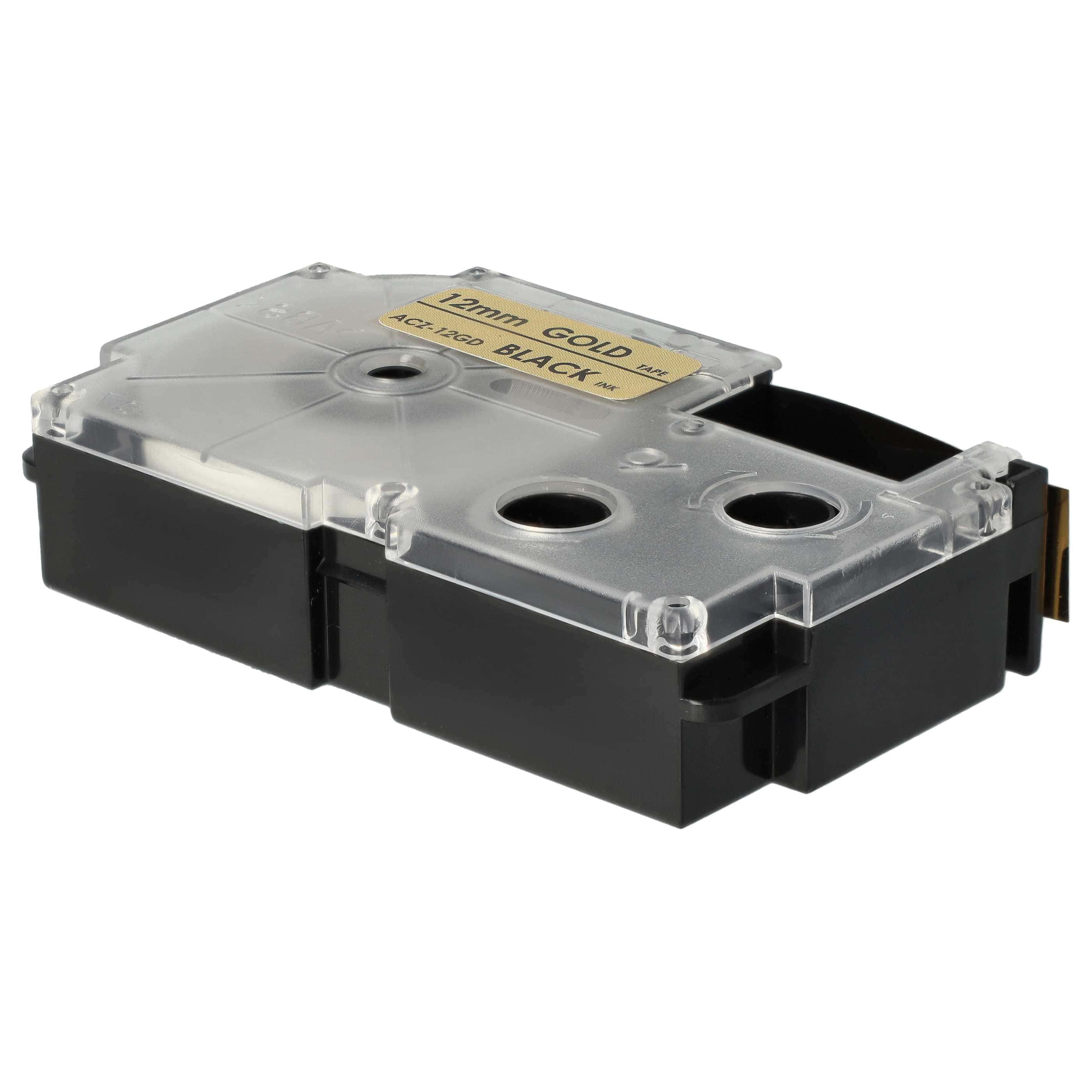 Label Tape replaces Casio XR-12GD, XR-12GD1 - 12 mm Black to Gold