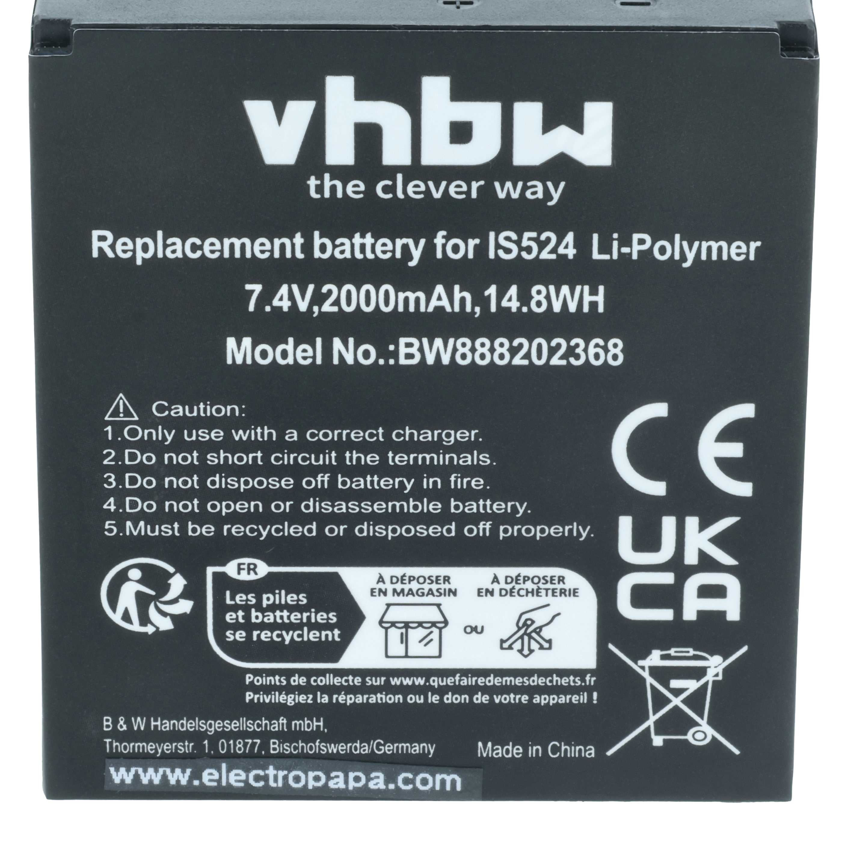 Batería reemplaza Pax IS524, IS133 para escáner código de barras (2000 mAh, 7,4 V, Li-Polímero)