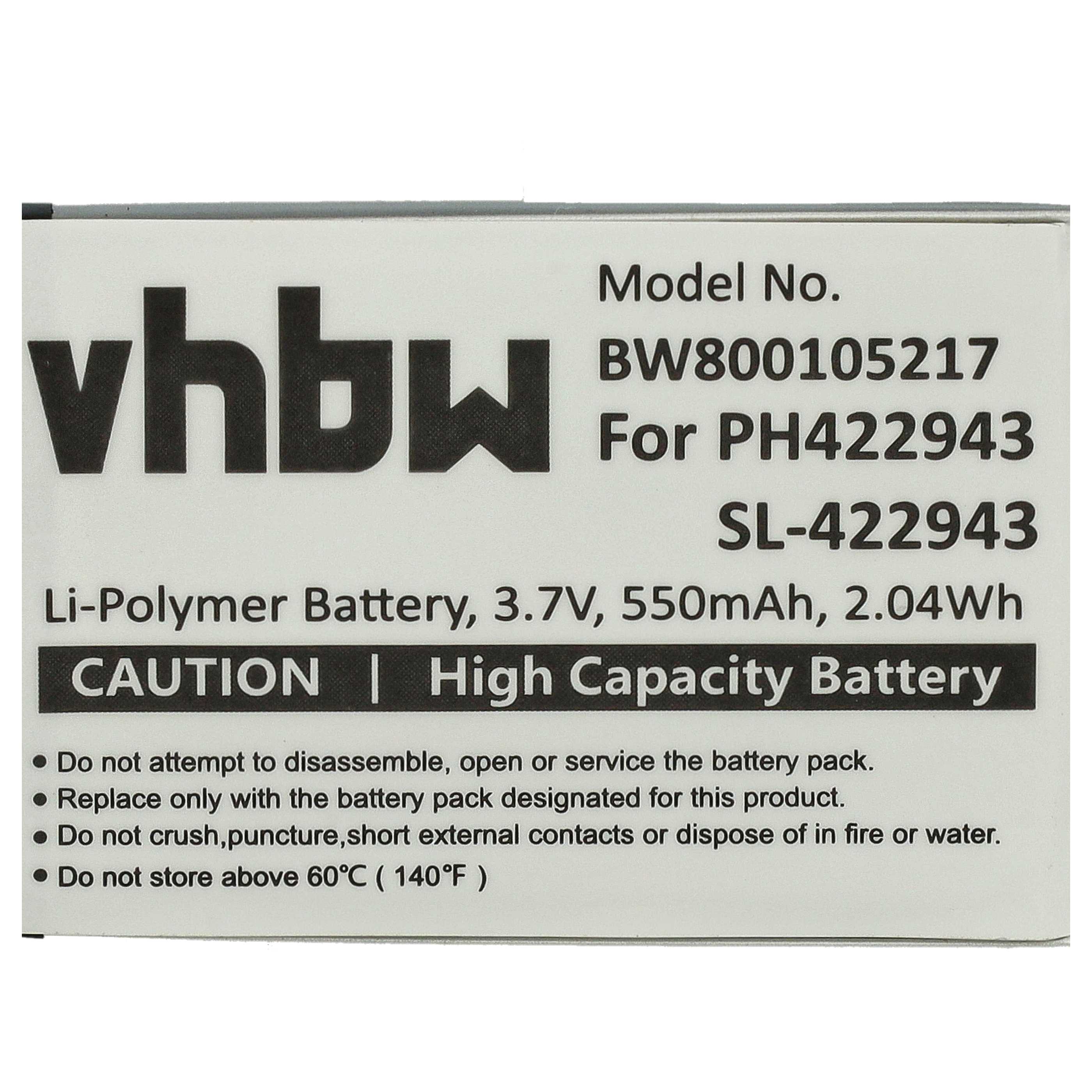 Batterie remplace Philips PH422943 pour téléphone Philips - 550mAh 3,7V Li-ion