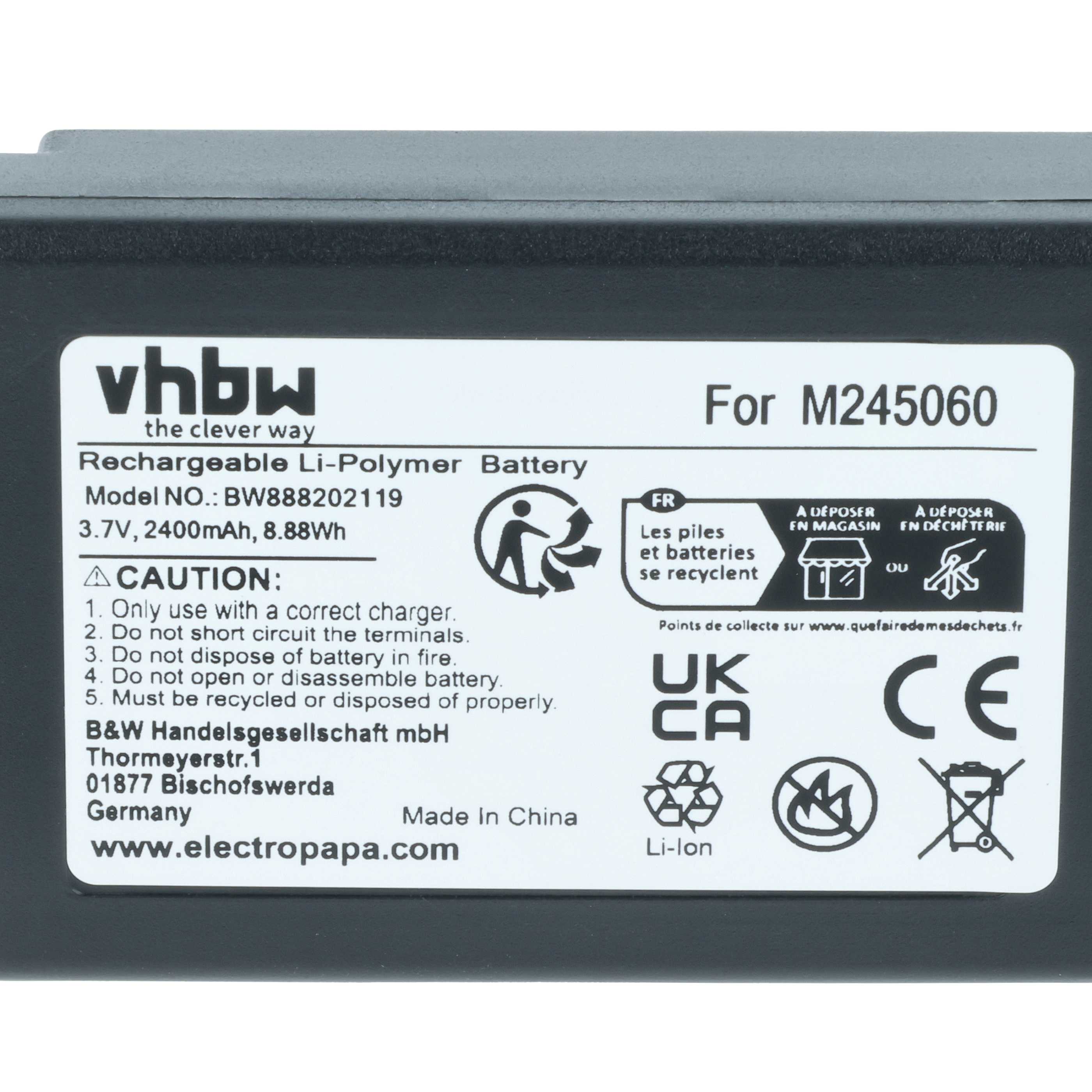 Batería reemplaza Teleradio M245060, 22.381.2, D00004-02 sistema control - 2400mAh 3,7V Li-Ion
