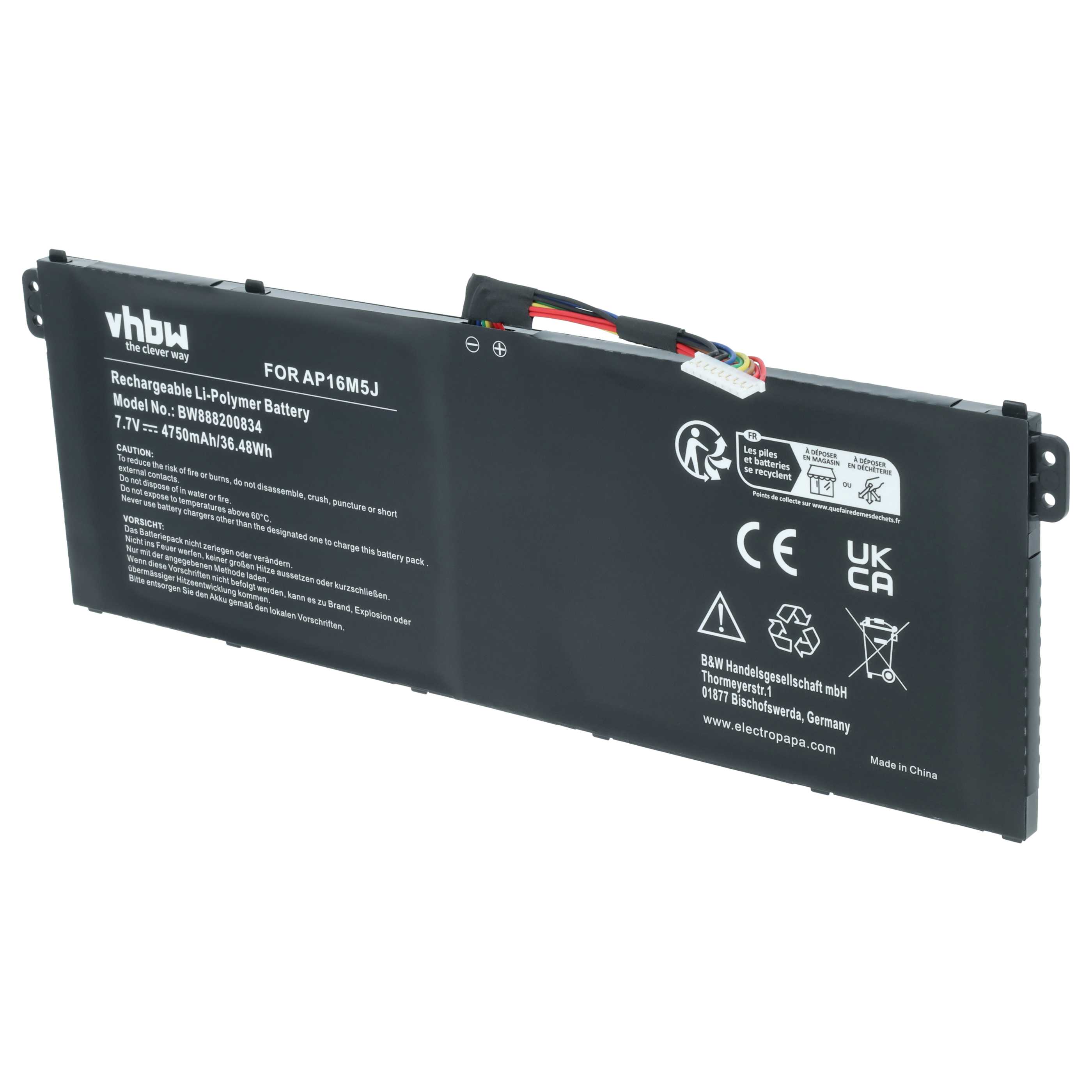 Akumulator do laptopa zamiennik Acer AP16M5J, KT.00205.004, KT.00205.005 - 4750 mAh 7,7 V LiPo, czarny