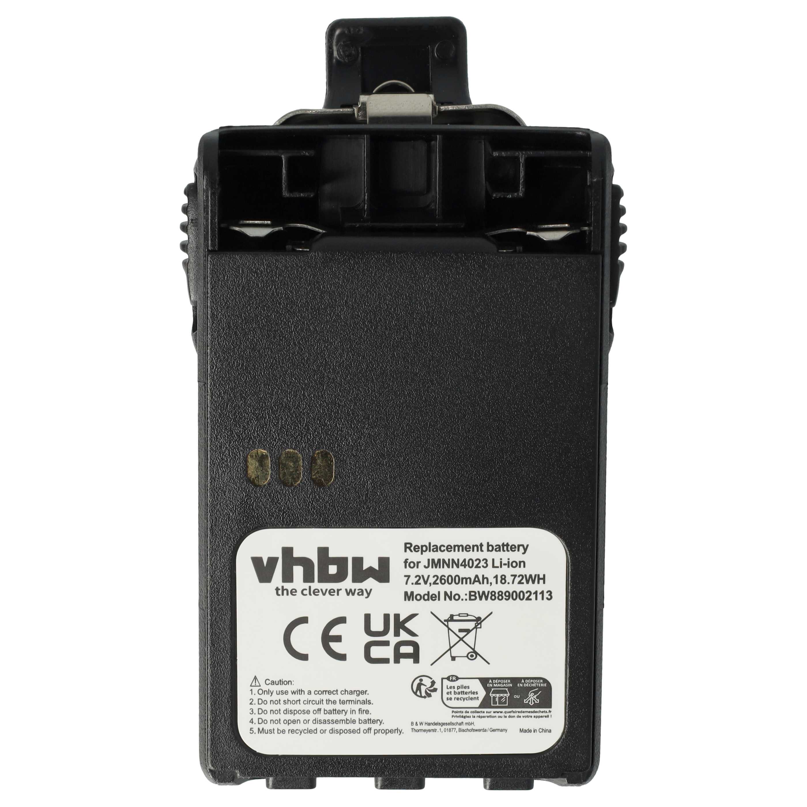 Radio 10x Battery replaces Motorola JMNN4023BR, JMNN4023, JMNN4024 - 2600 mAh 7.2 V Li-Ion + Belt Clip