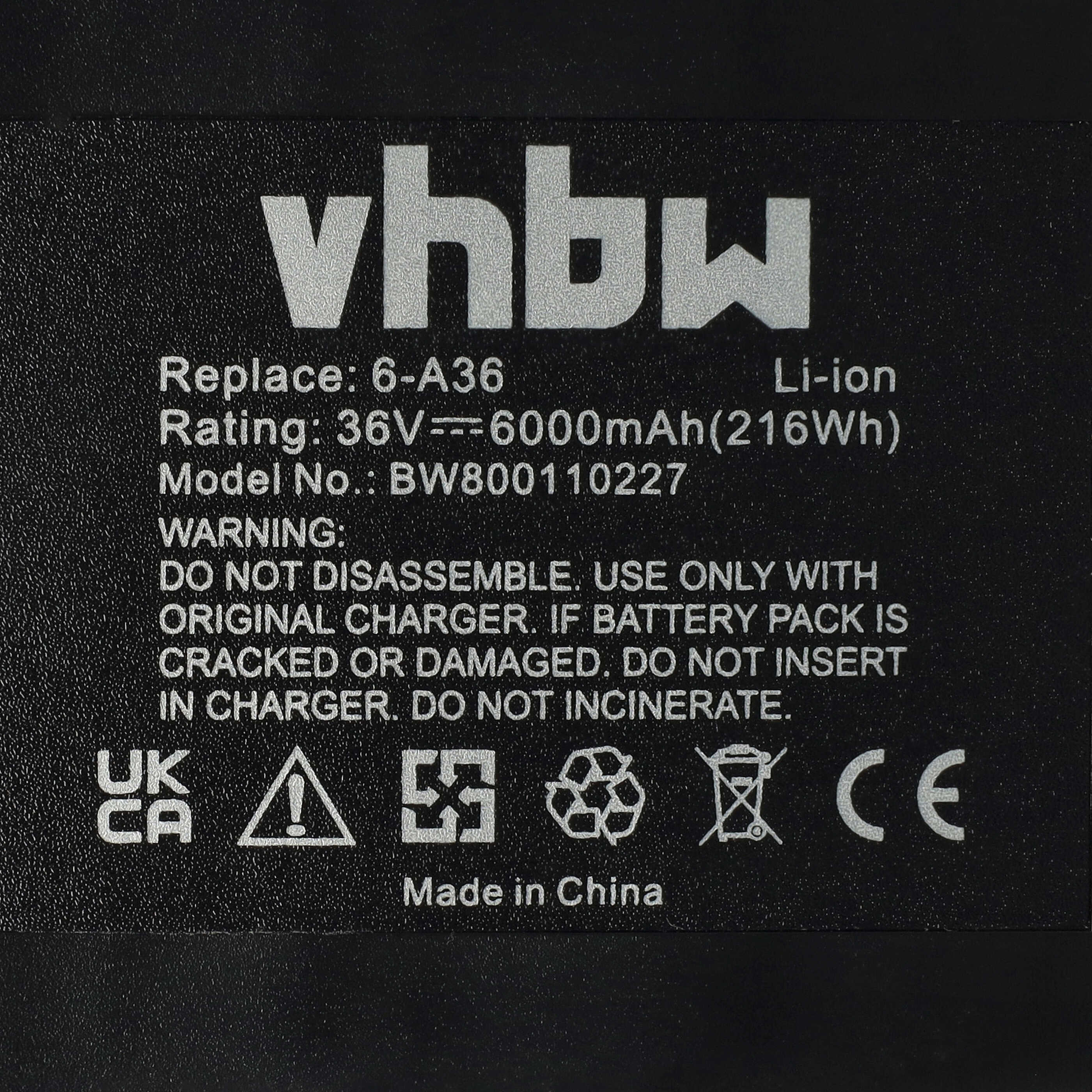 Batterie remplace Hilti B36, B36V, 2203932, 418009 pour outil électrique - 6000 mAh, 36 V, Li-ion